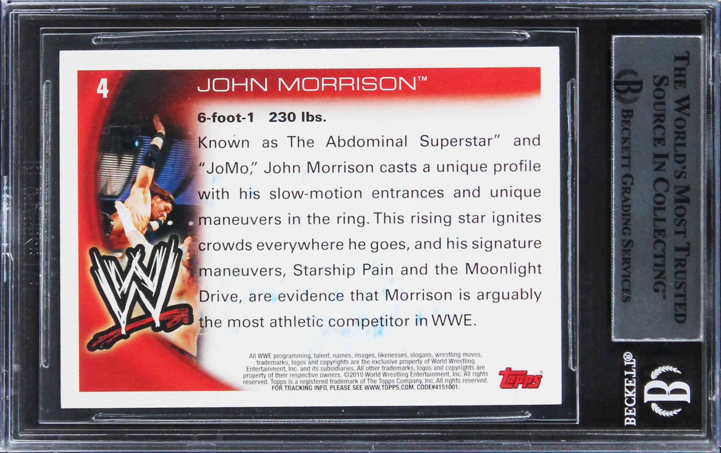 John Morrison Authentic Signed 2010 Topps WWE #4 Card BAS Slabbed - Image 3