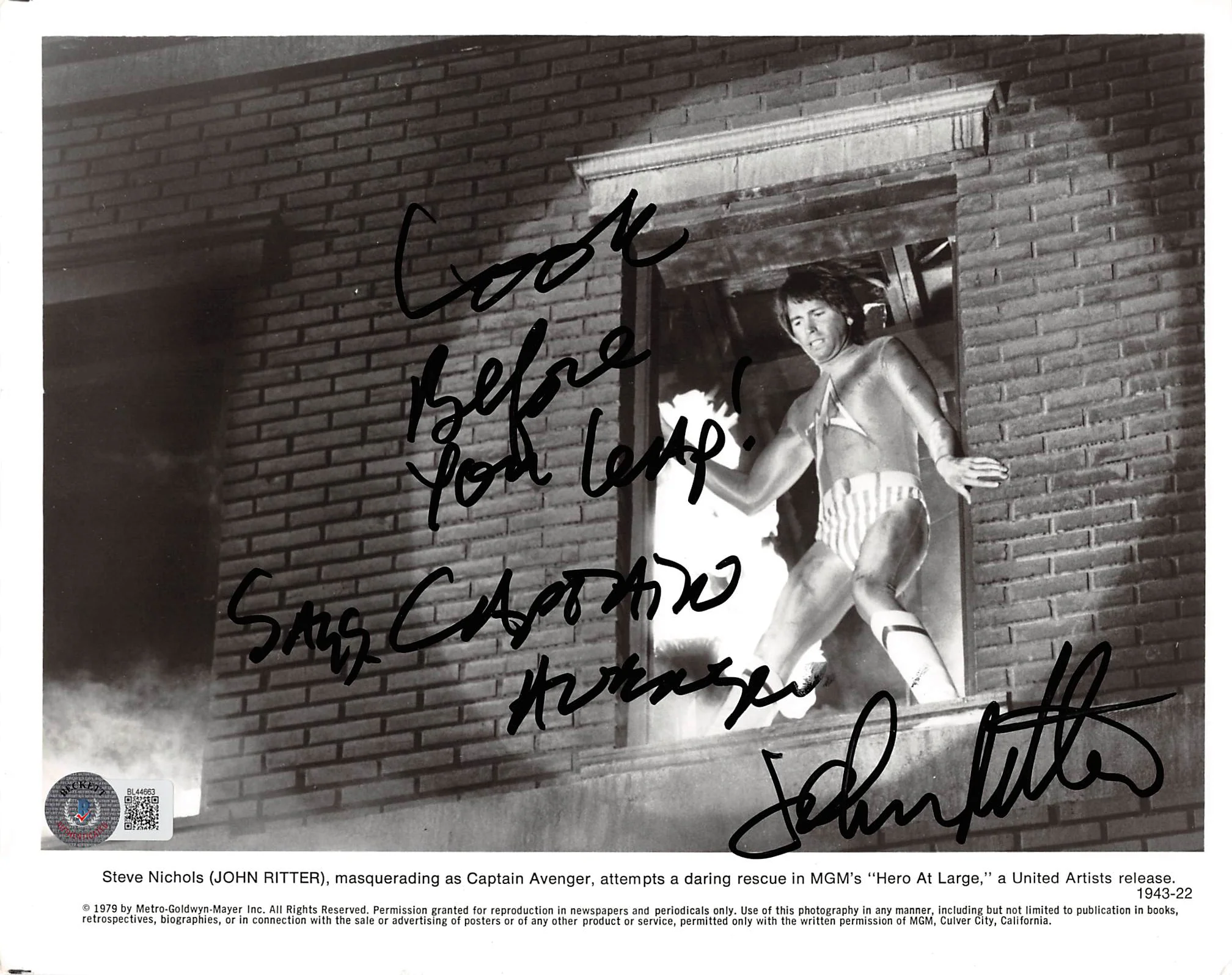 John Ritter Hero at Large "Look Before You Leap!" Signed 8x10 Photo BAS #BL44663 - Image 2