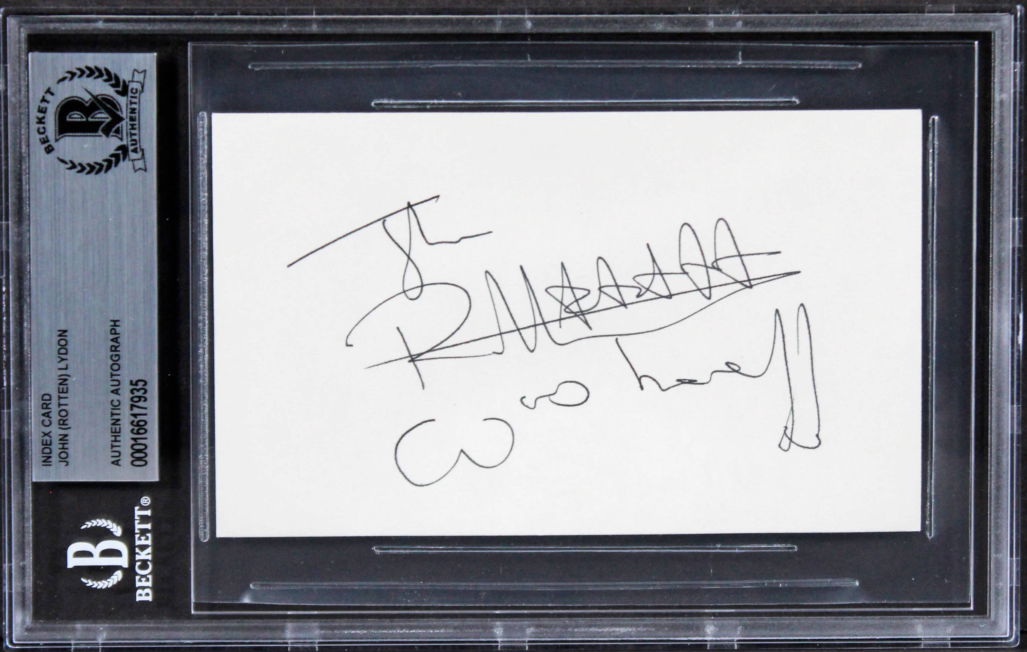 John Rotten Lydon Sex Pistols Authentic Signed 3x5 Index Card BAS Slabbed 2 - Image 2