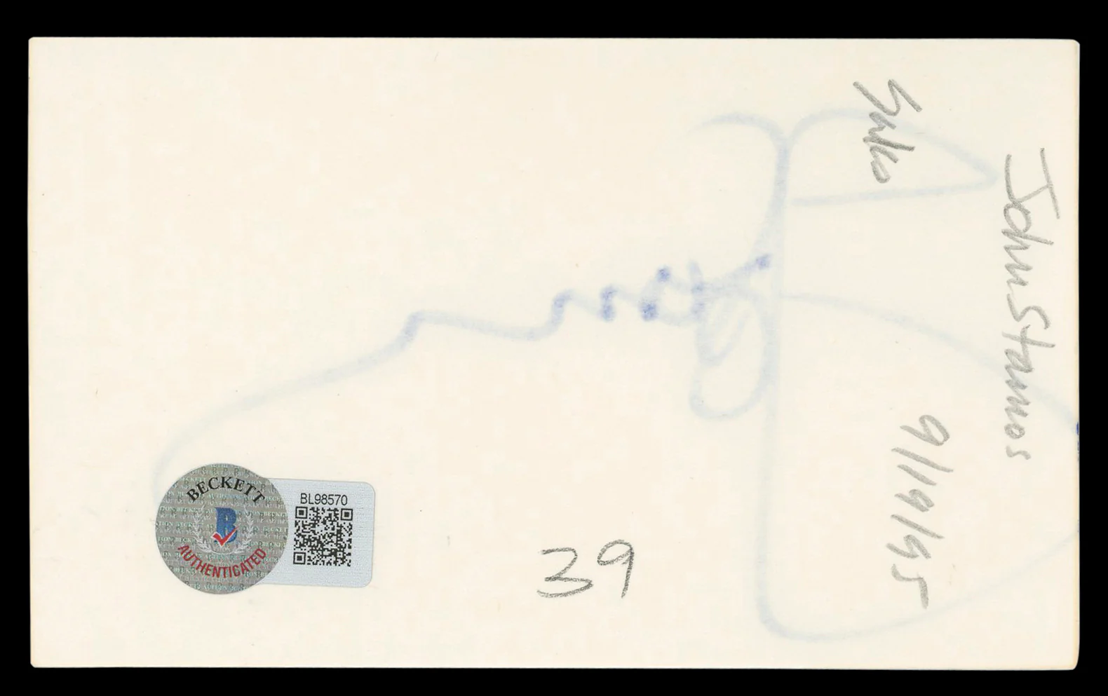 John Stamos Full House Authentic Signed 3x5 Index Card Autographed BAS #BL98570 - Image 3
