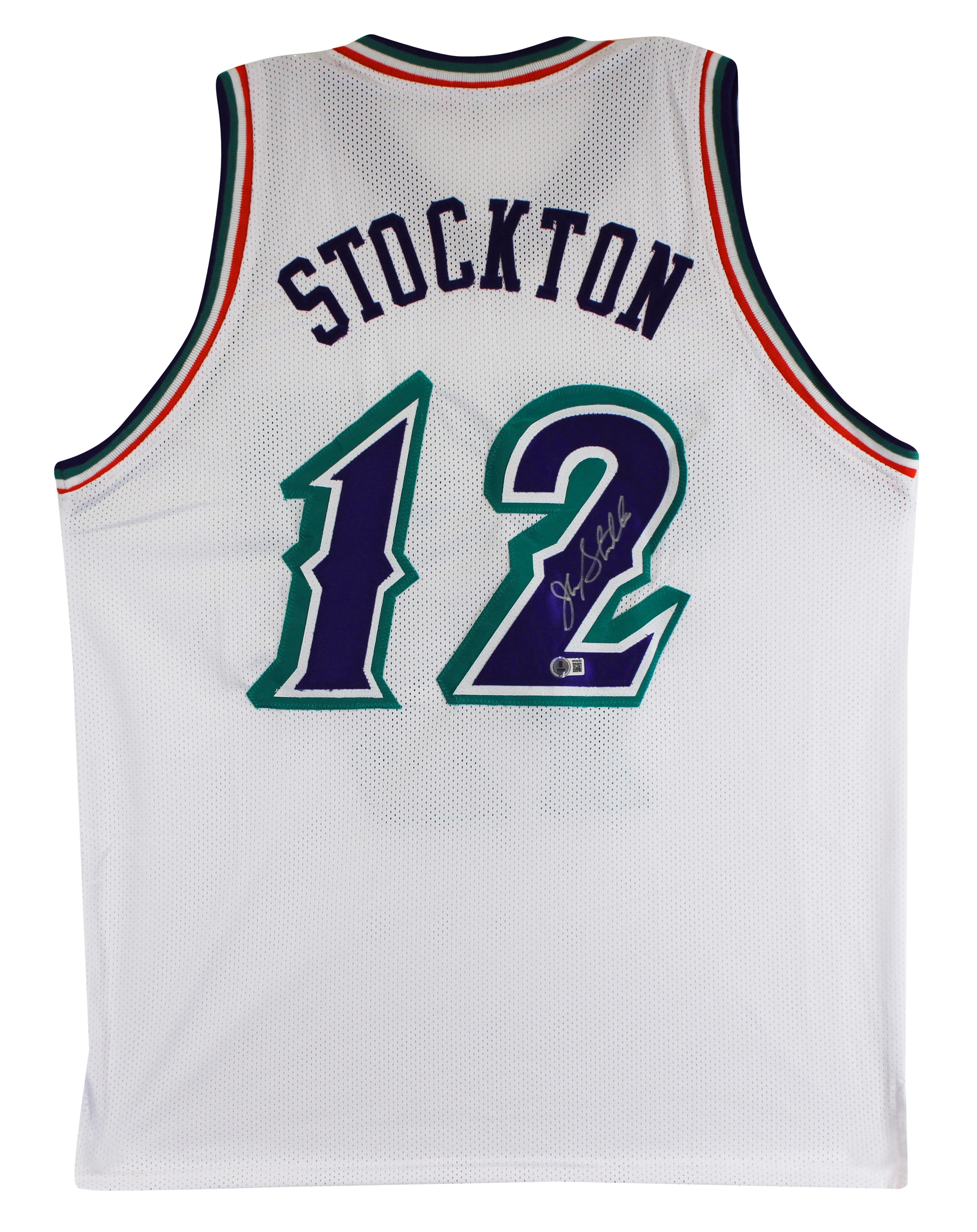 John Stockton Authentic Signed White Pro Style Jersey Autographed BAS Witnessed - Image 2