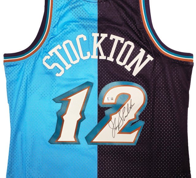 John Stockton Signed Utah Jazz 1996-97 M&N HWC Swingman Split Jersey BAS - Image 2