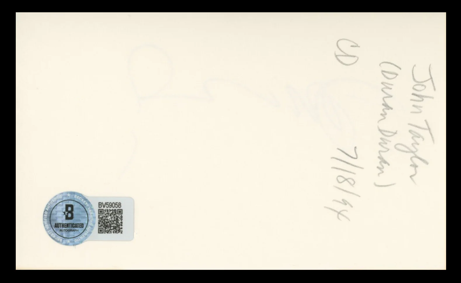 John Taylor Duran Duran Authentic Signed 3x5 Index Card BAS #BV59058 - Image 3