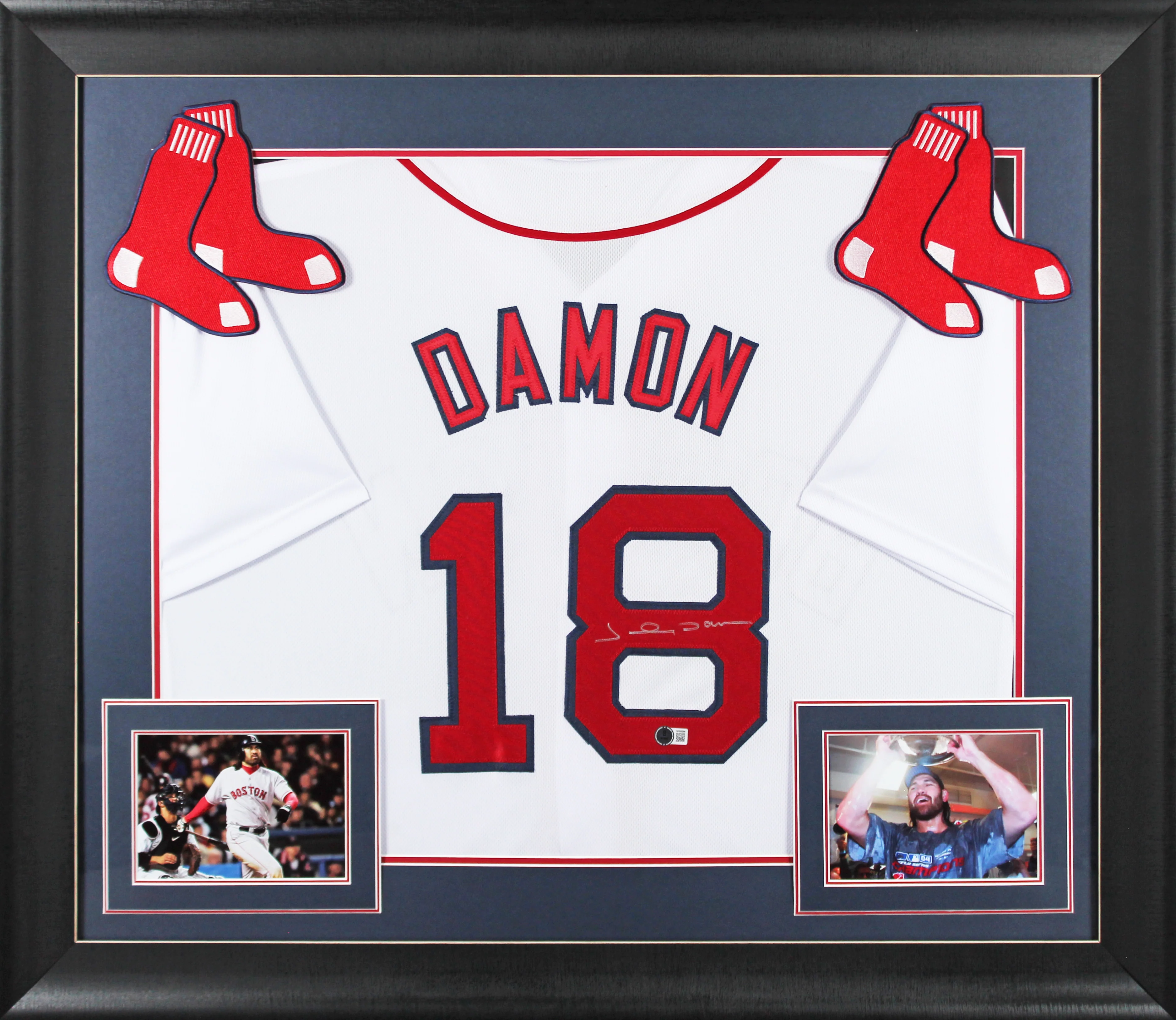Johnny Damon Authentic Signed White Pro Style Framed Jersey BAS Witnessed - Image 2