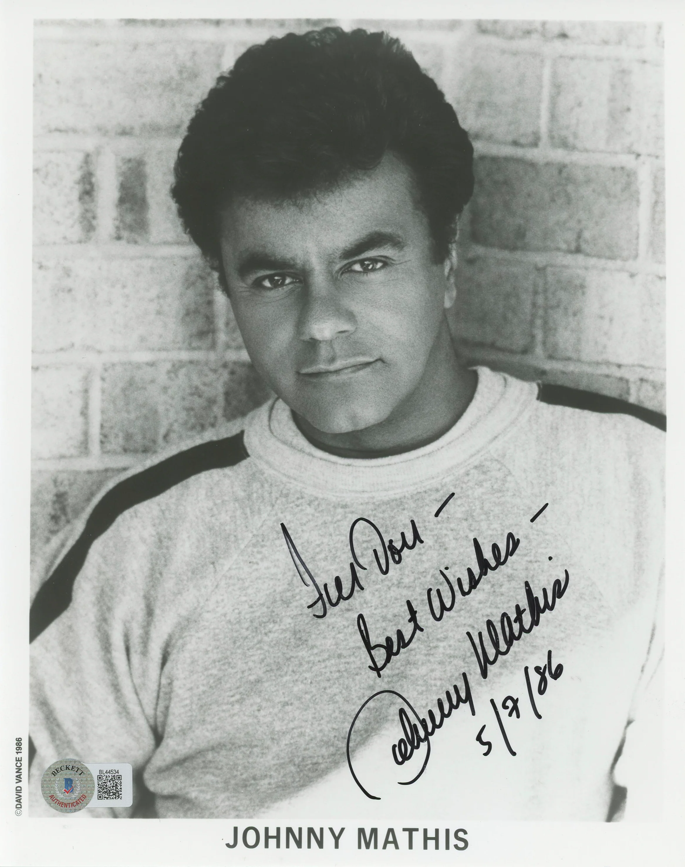 Johnny Mathis Singer "For Don Best Wishes" Signed 8x10 Photo BAS #BL44534 - Image 2