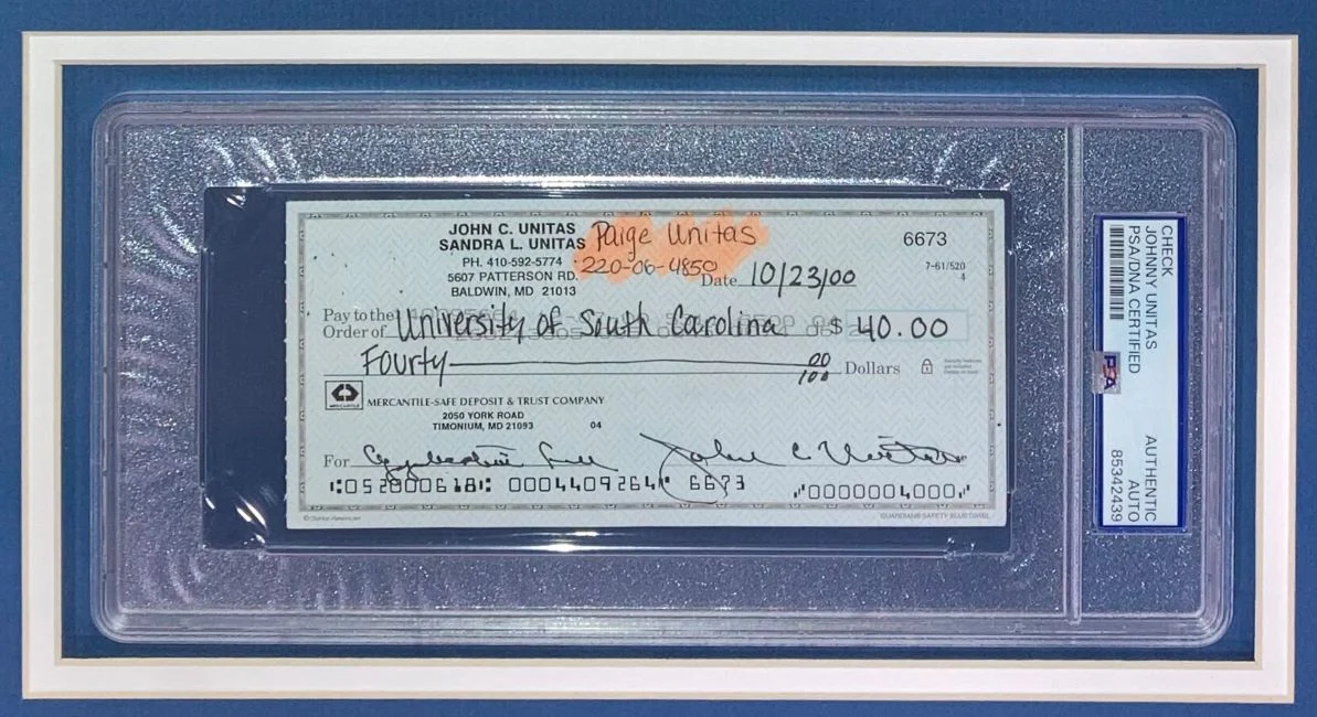 Johnny Unitas Baltimore Colts Signed Framed Bank Check #6673 PSA - Image 2