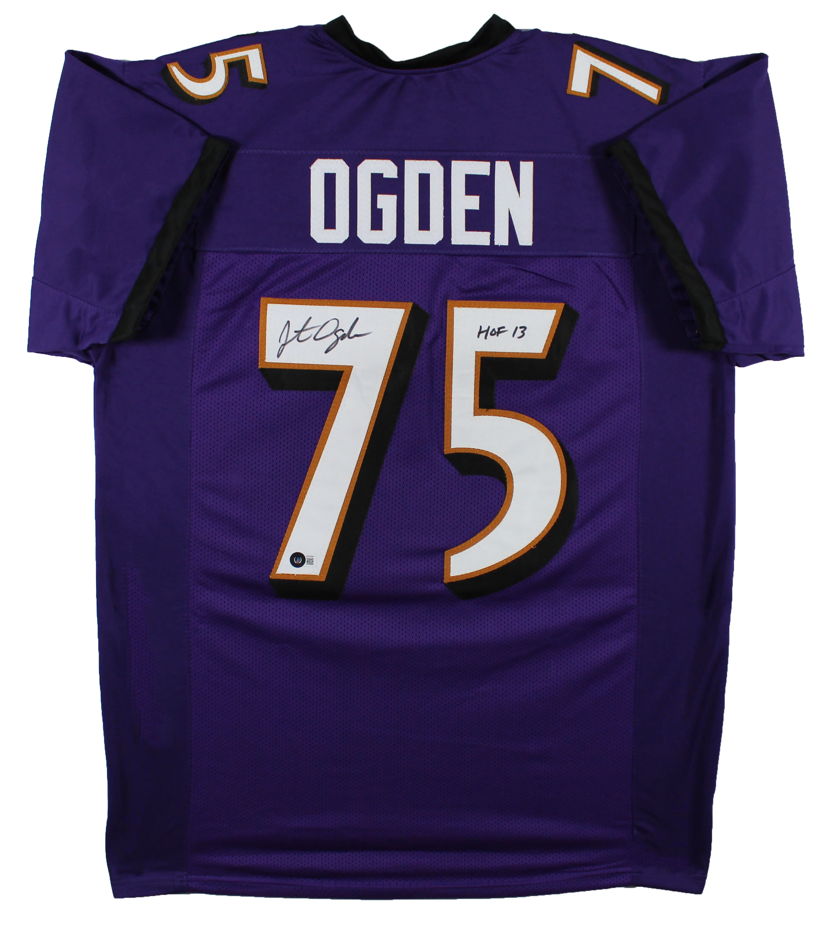 Jonathan Ogden "HOF 13" Authentic Signed Purple Pro Style Jersey BAS Witnessed - Image 2