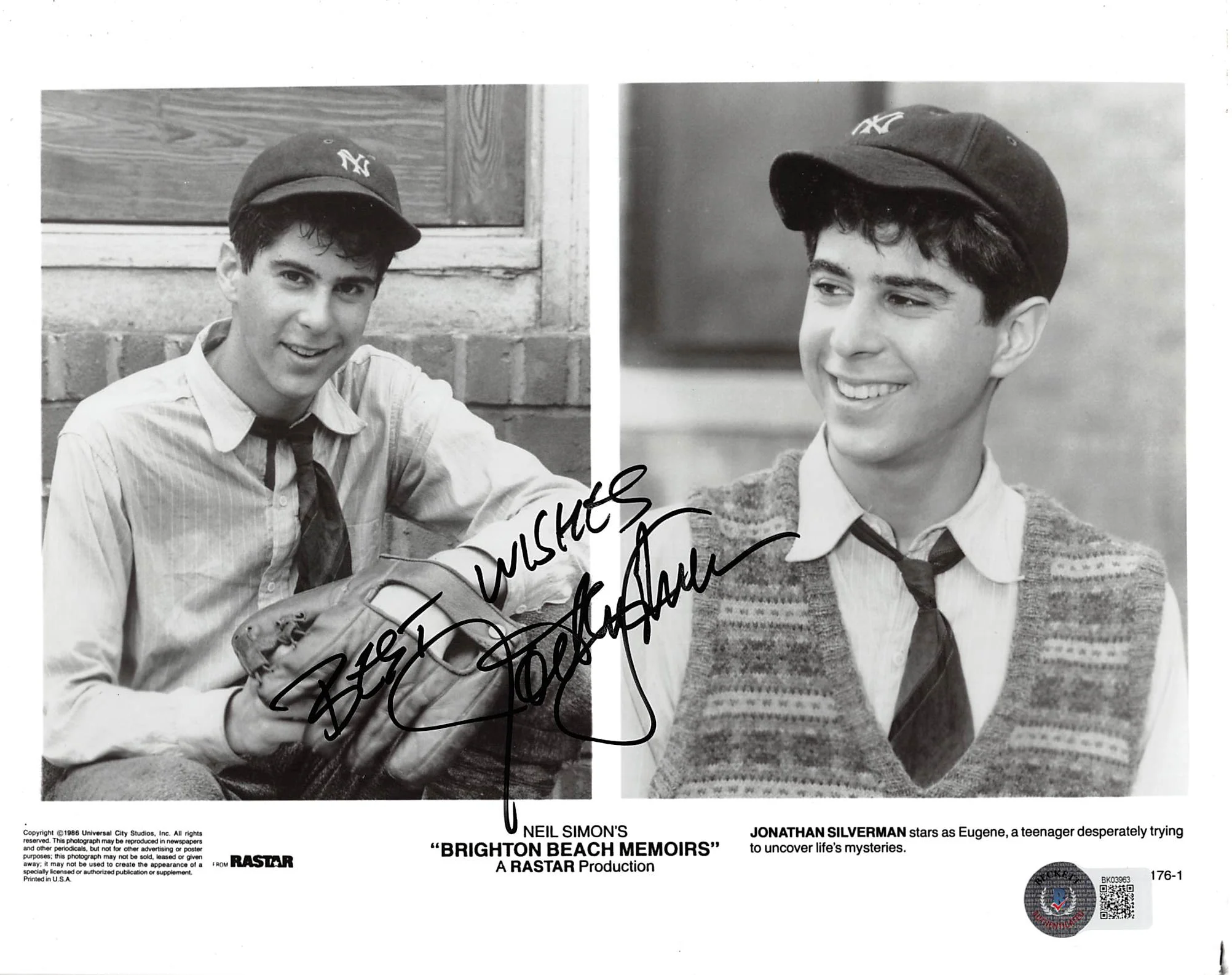 Jonathan Silverman Brighton Beach Memoirs Signed 8x10 Photo BAS #BK03963 - Image 2
