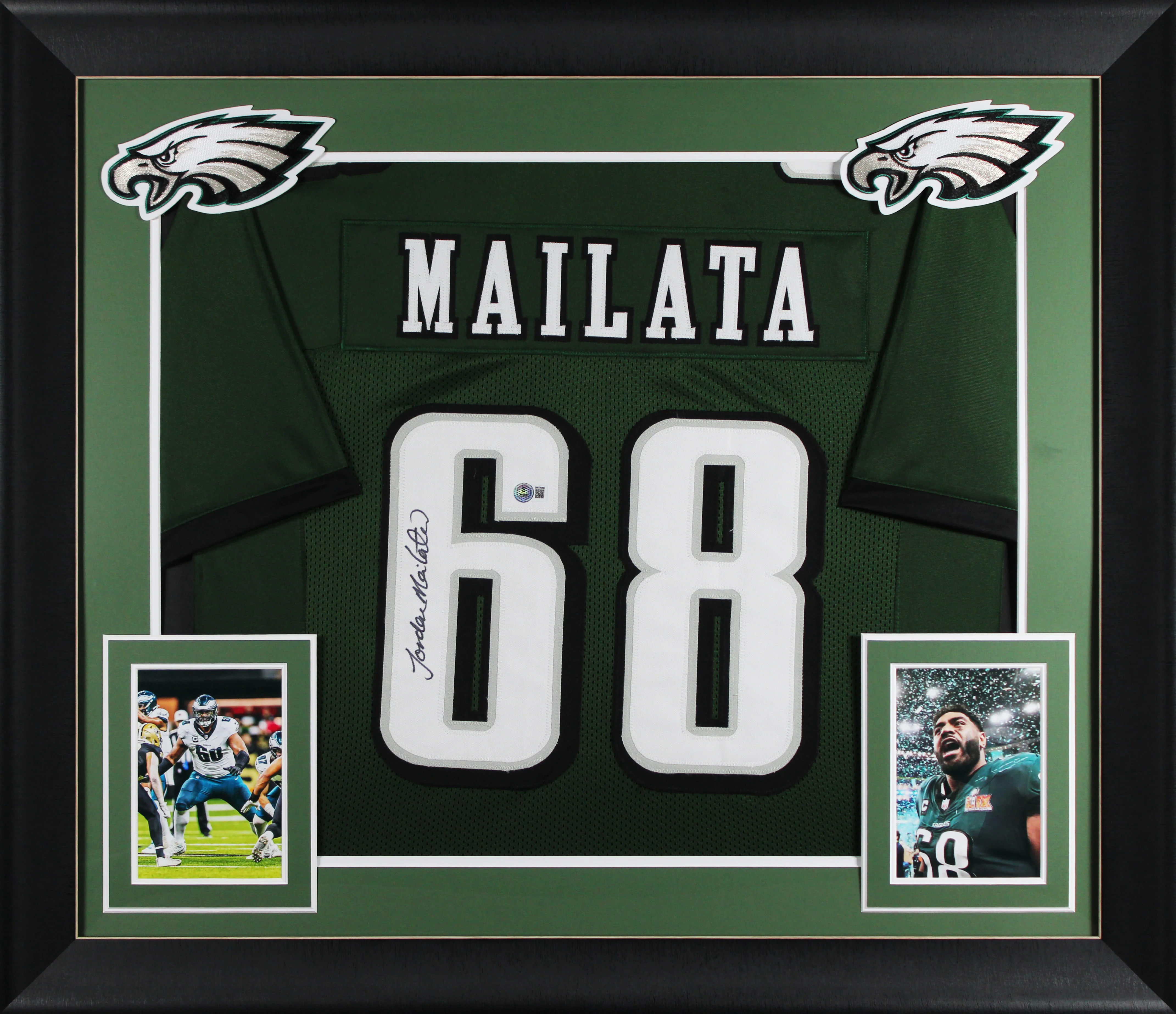 Jordan Mailata Authentic Signed Green Pro Style Framed Jersey BAS Witnessed - Image 2