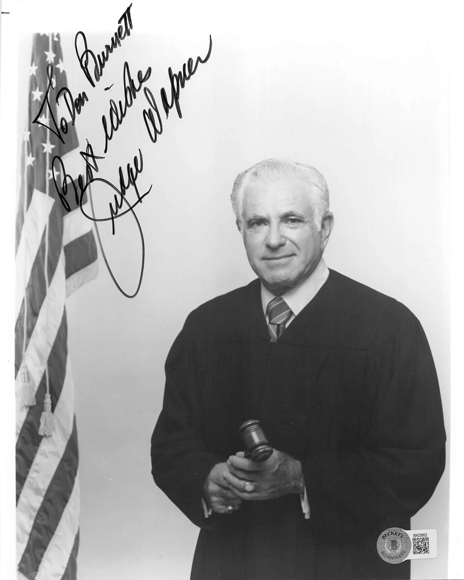 Joseph Wapner The People's Court "To Don Burnett" Signed 8x10 Photo BAS #BK03952 - Image 2