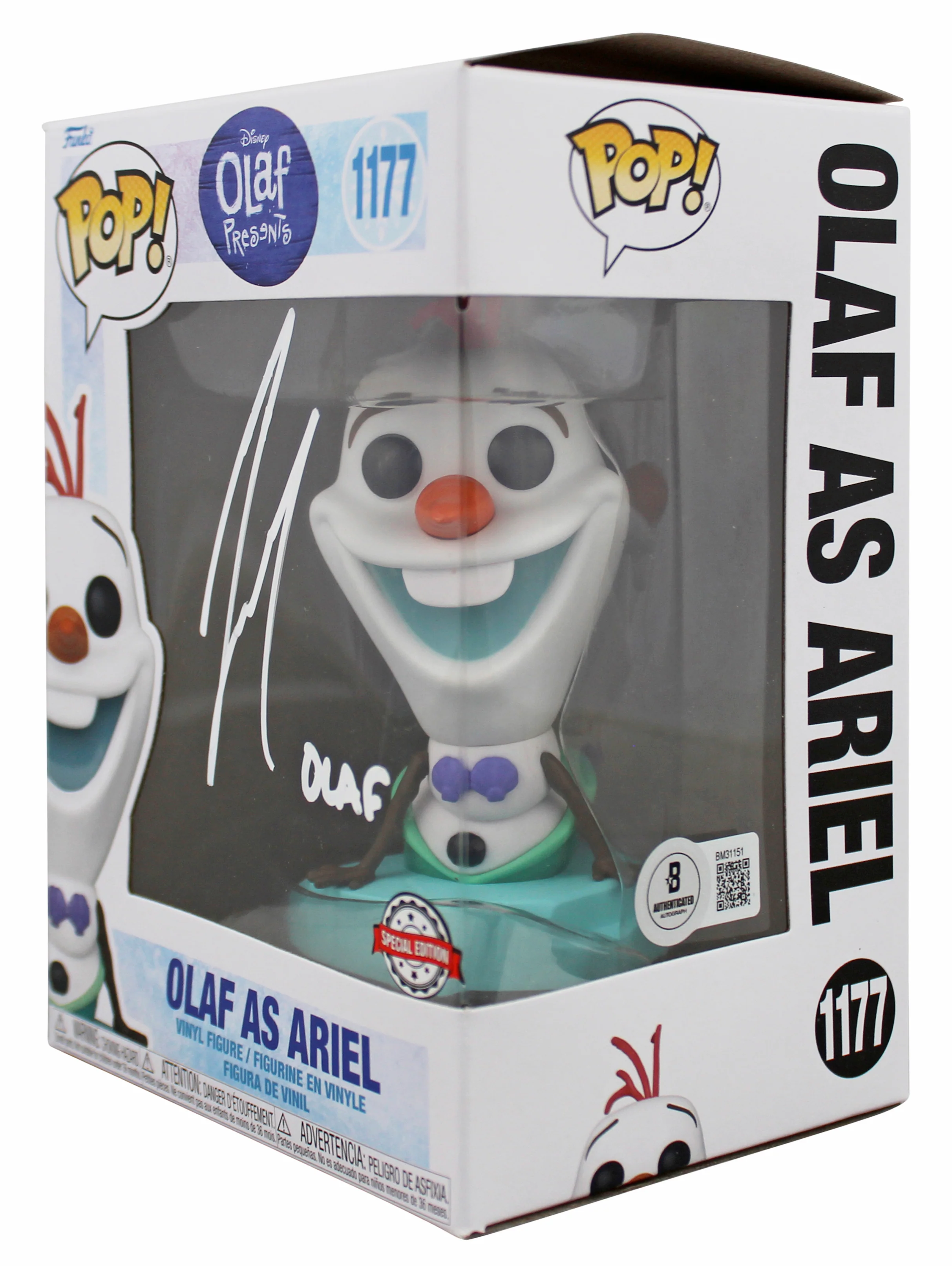 Josh Gad Frozen "Olaf" Signed #1177 Olaf as Ariel Funko Pop Vinyl Figure BAS - Image 3