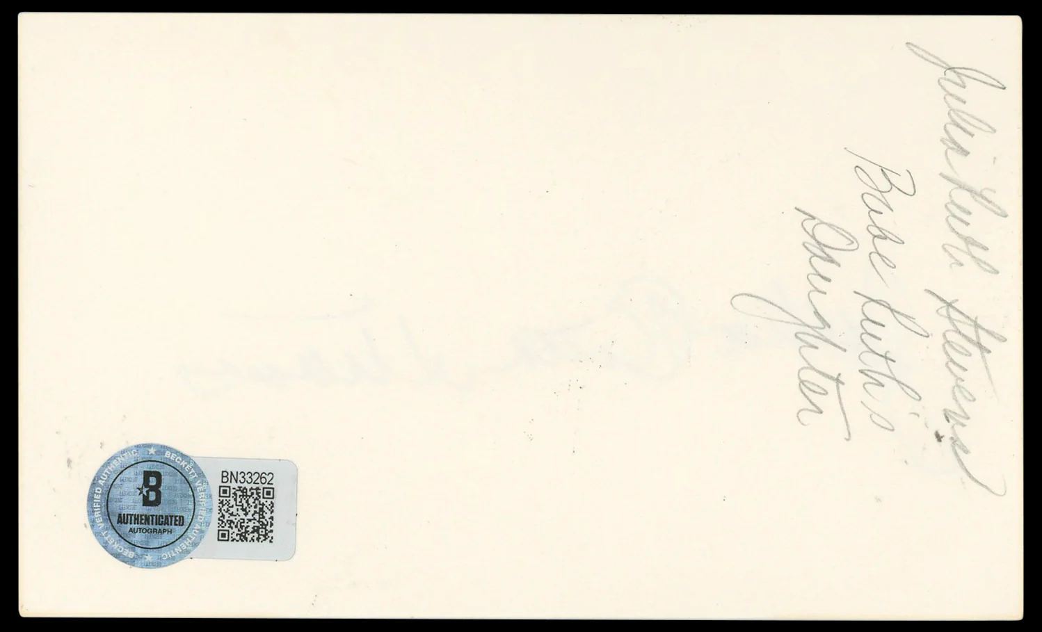 Julia Ruth Stevens Authentic Signed 3x5 Index Card Autographed BAS #BN33262 - Image 3