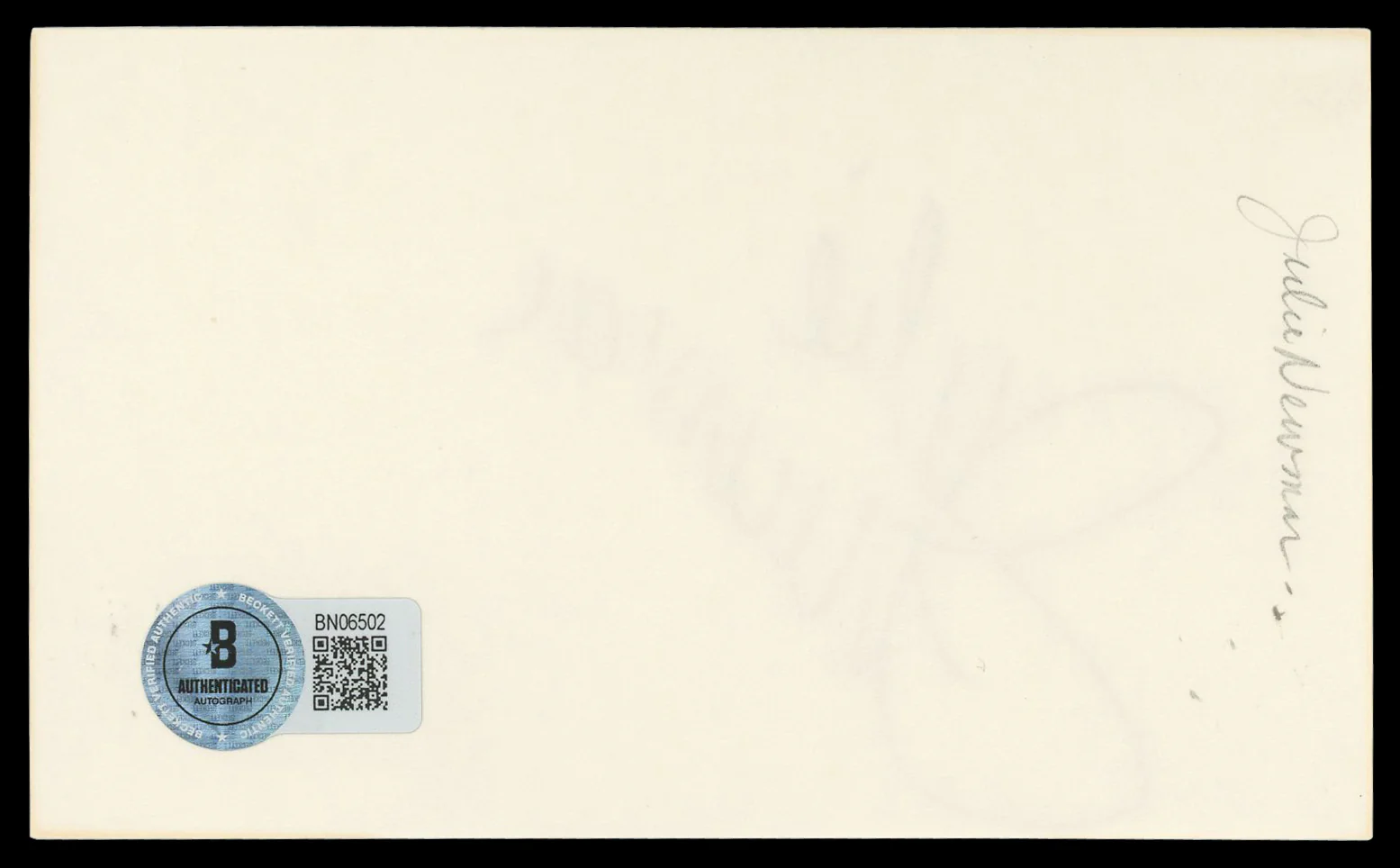 Julie Newmar The Marriage-Go-Round Authentic Signed 3x5 Index Card BAS #BN06502 - Image 3