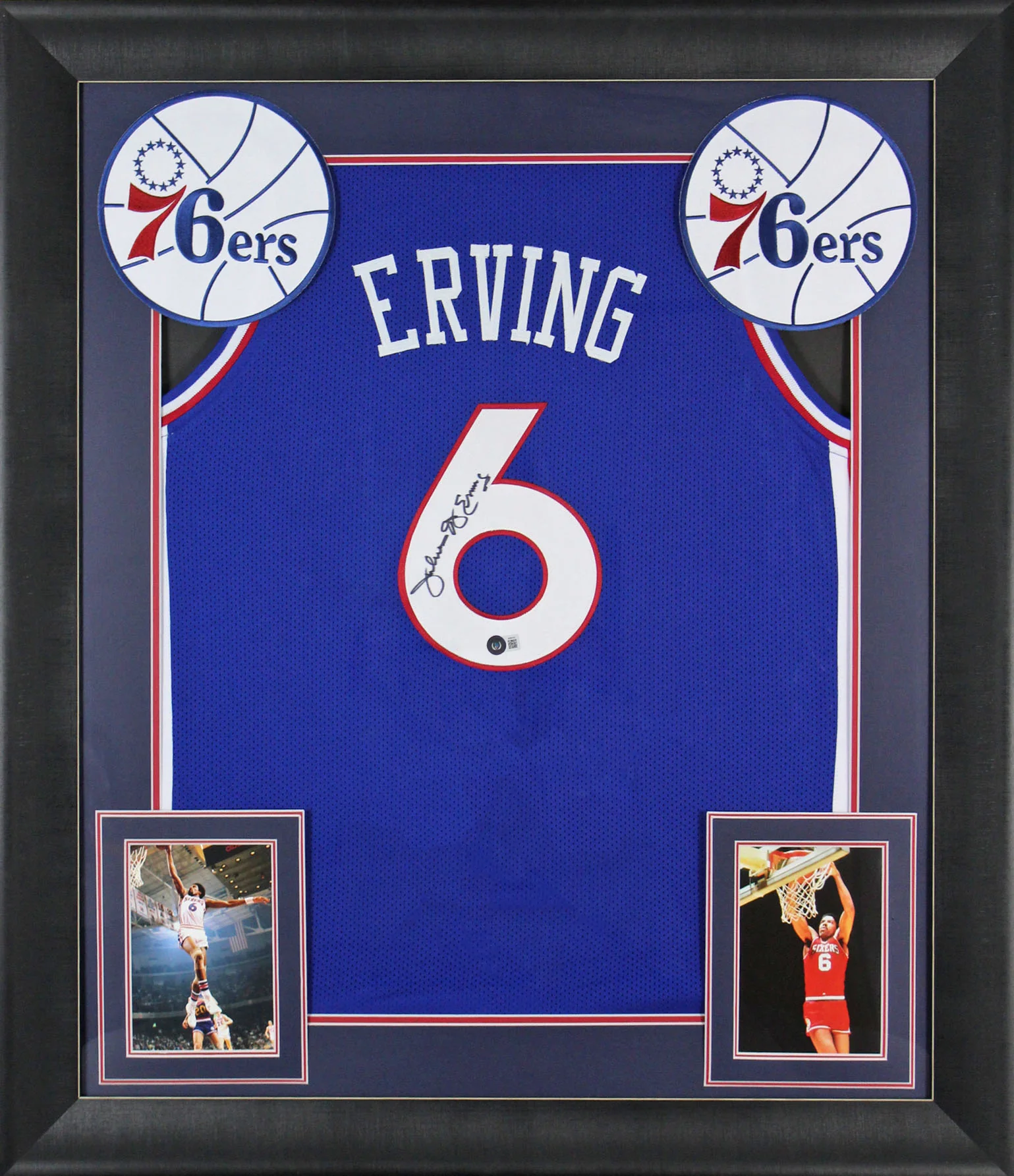 Julius "Dr. J" Erving Authentic Signed Blue Pro Style Framed Jersey BAS Witness - Image 2