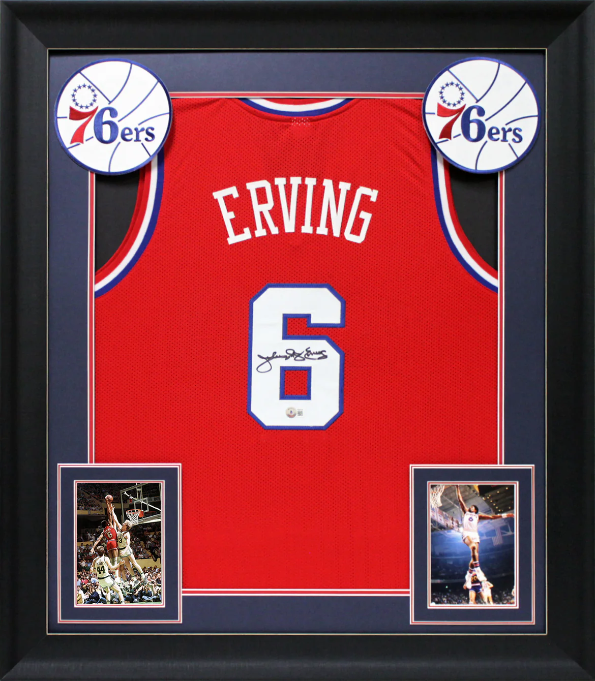 Julius "Dr. J" Erving Authentic Signed Red Pro Style Framed Jersey BAS - Image 2