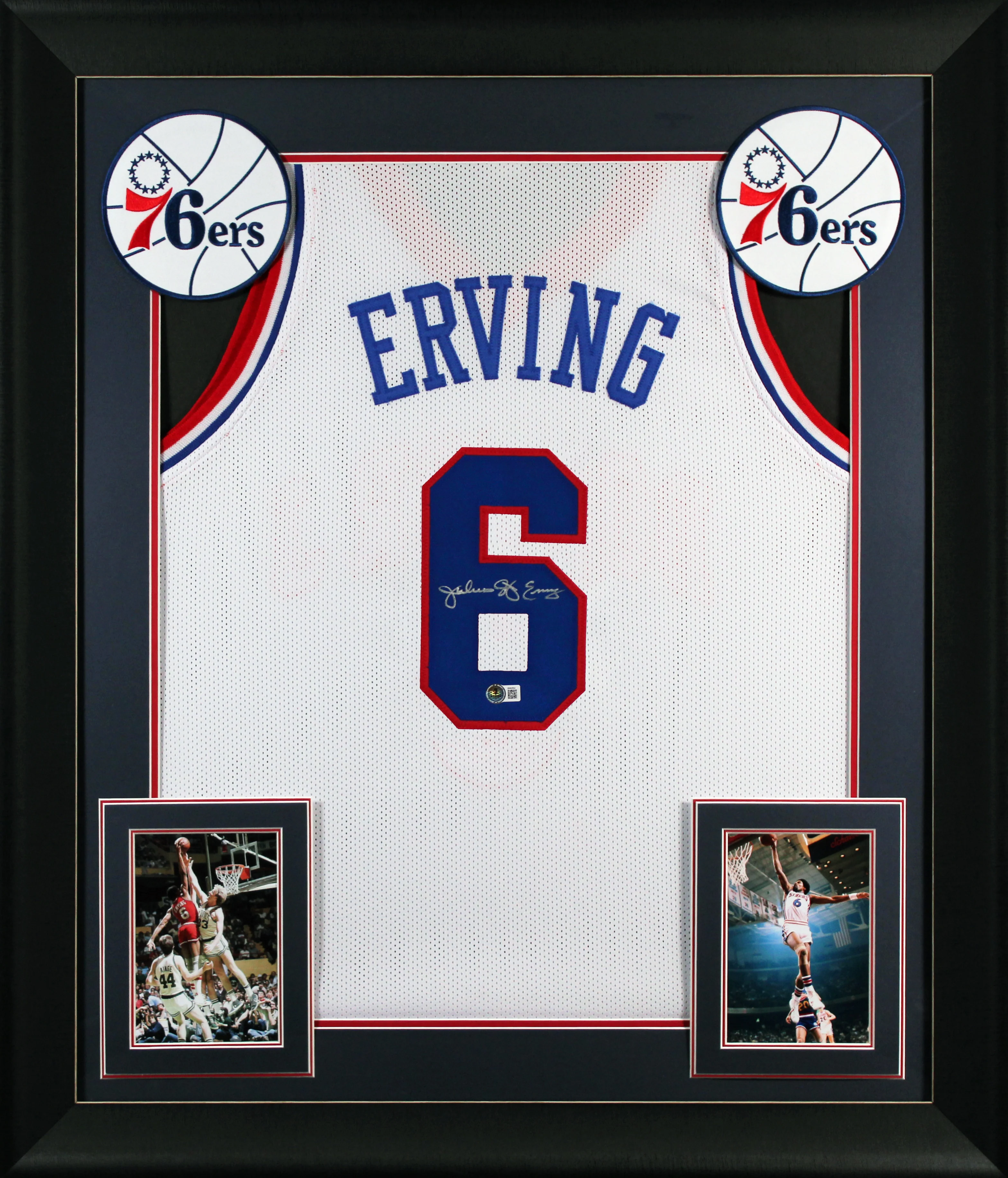 Julius "Dr. J" Erving Authentic Signed White Pro Style Framed Jersey BAS 3