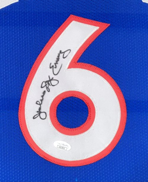 Julius Dr J Erving Philadelphia Signed Framed Blue Basketball Jersey JSA - Image 2