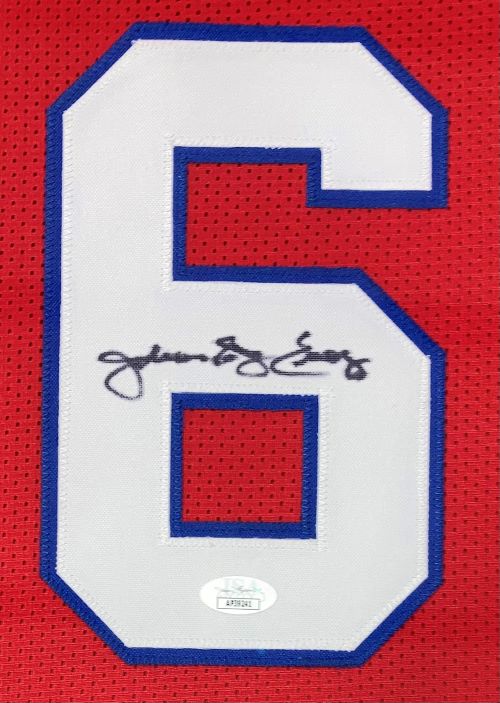 Julius Dr J Erving Philadelphia Signed Framed Red Basketball Jersey JSA - Image 2