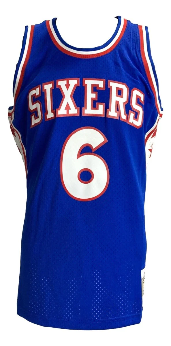 Julius Dr. J Erving Signed 76ers Blue M&N Hardwood Classics Swingman Jersey PSA - Image 2