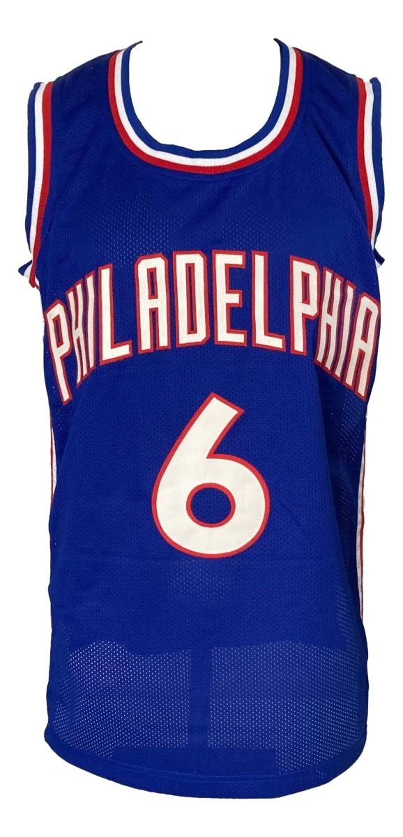 Julius Dr J Erving Signed Custom Blue Pro-Style Basketball Jersey JSA - Image 3