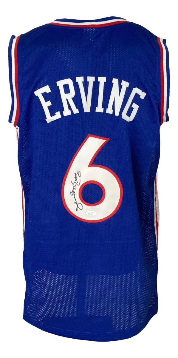Julius Dr J Erving Signed Custom Blue Pro-Style Basketball Jersey JSA - Image 6