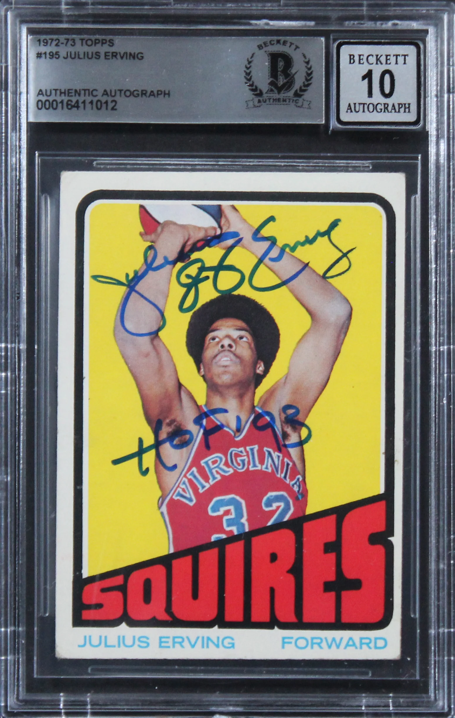 Julius Erving "HOF 93" Signed 1972 Topps #195 Rookie Card Auto 10 BAS Slab 3 - Image 2