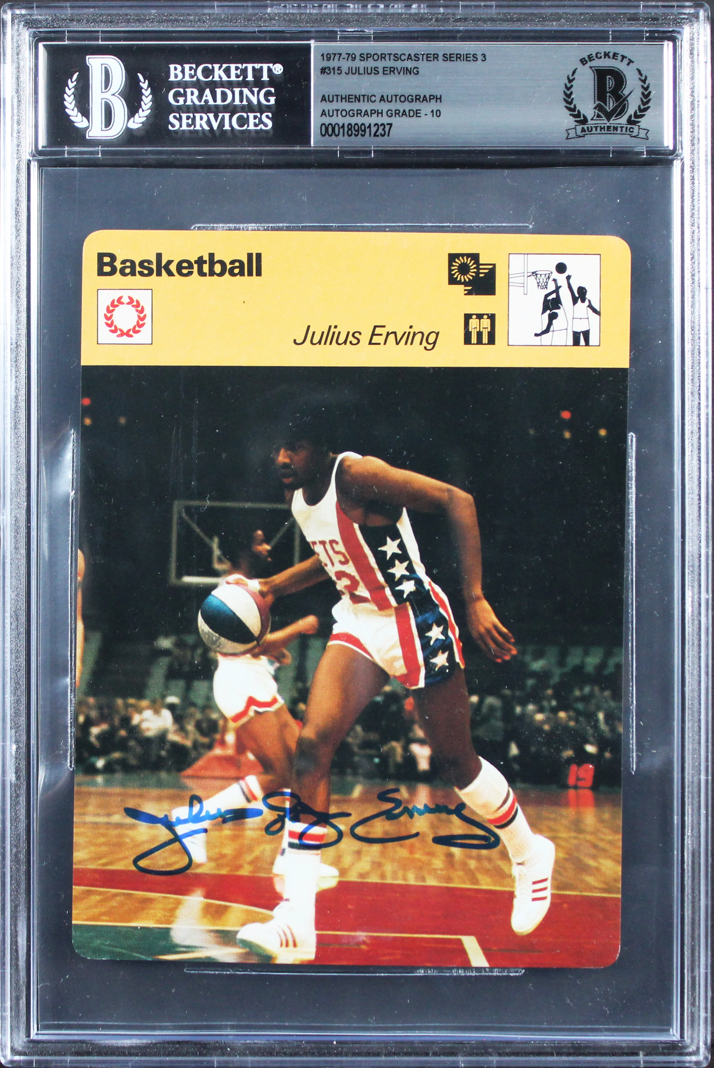 Julius Erving Signed 1977 SS 3 #315 Rookie 4.5x6.25 Card Auto GM 10! BAS Slabbed - Image 2