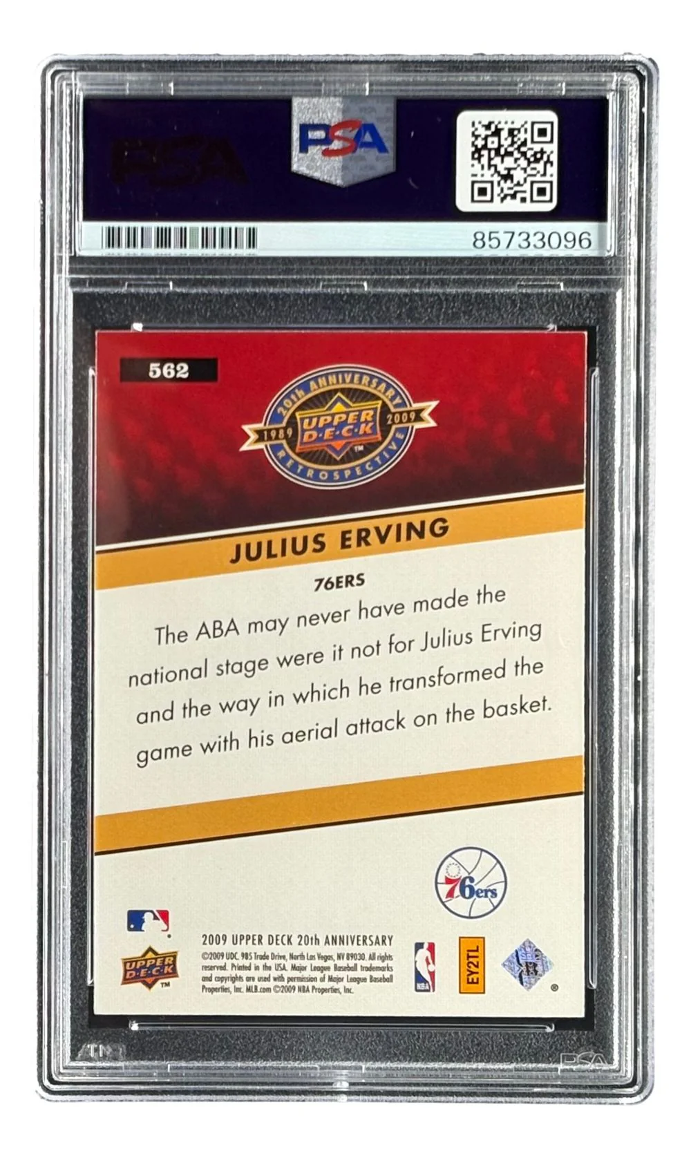 Julius Erving Signed 2009 Upper Deck #562 76ers Trading Card PSA/DNA - Image 2