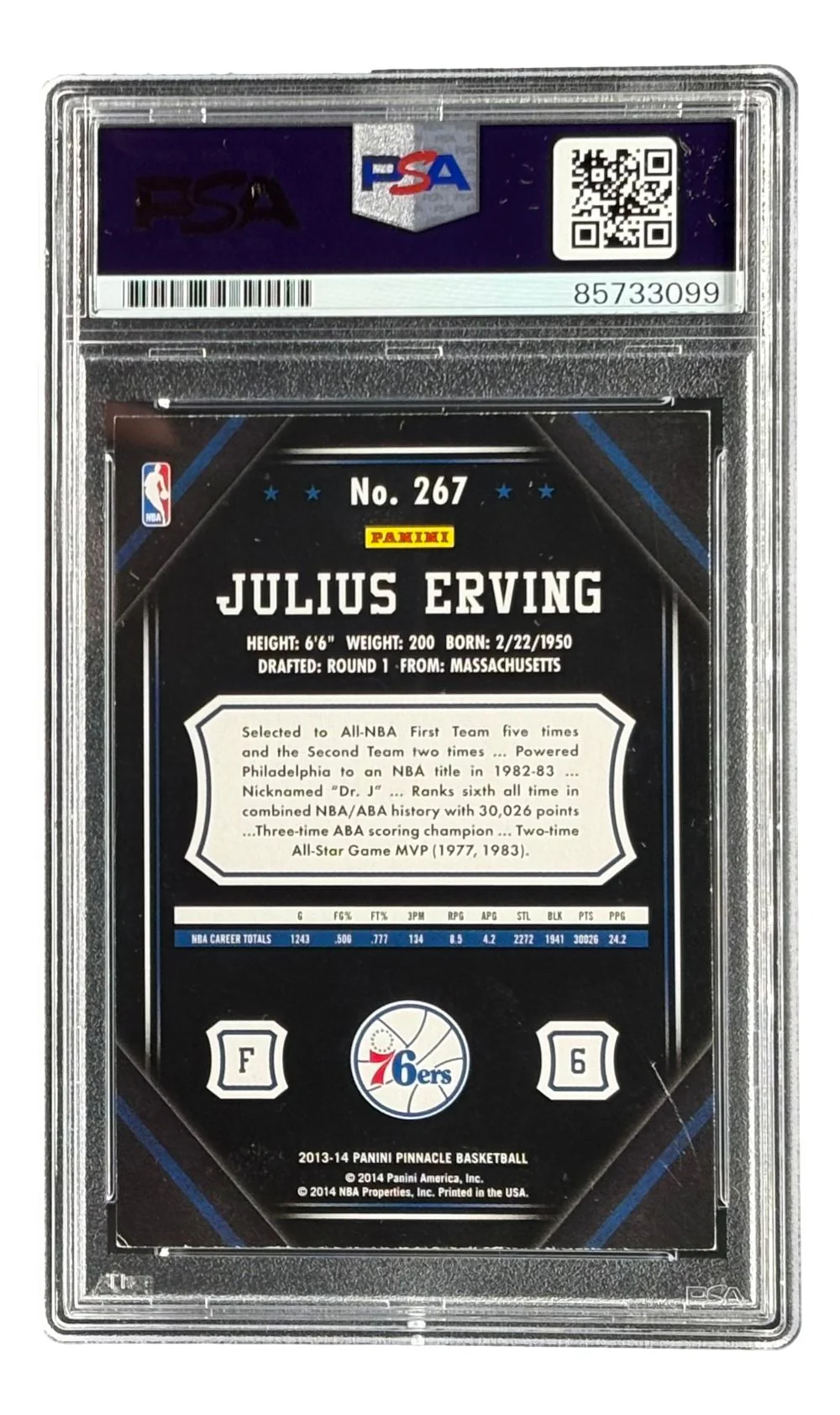 Julius Erving Signed 2013/14 Panini Pinnacle #267 76ers Trading Card PSA/DNA - Image 2