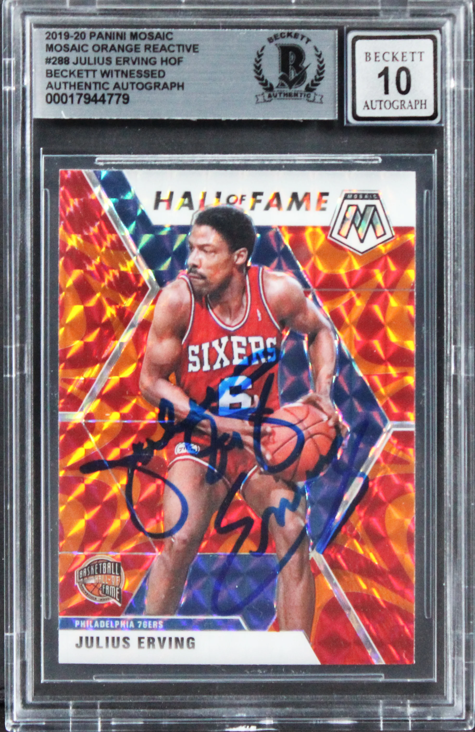 Julius Erving Signed 2019 Panini Mosaic Or Reactive #288 Card Auto 10! BAS Slab - Image 2