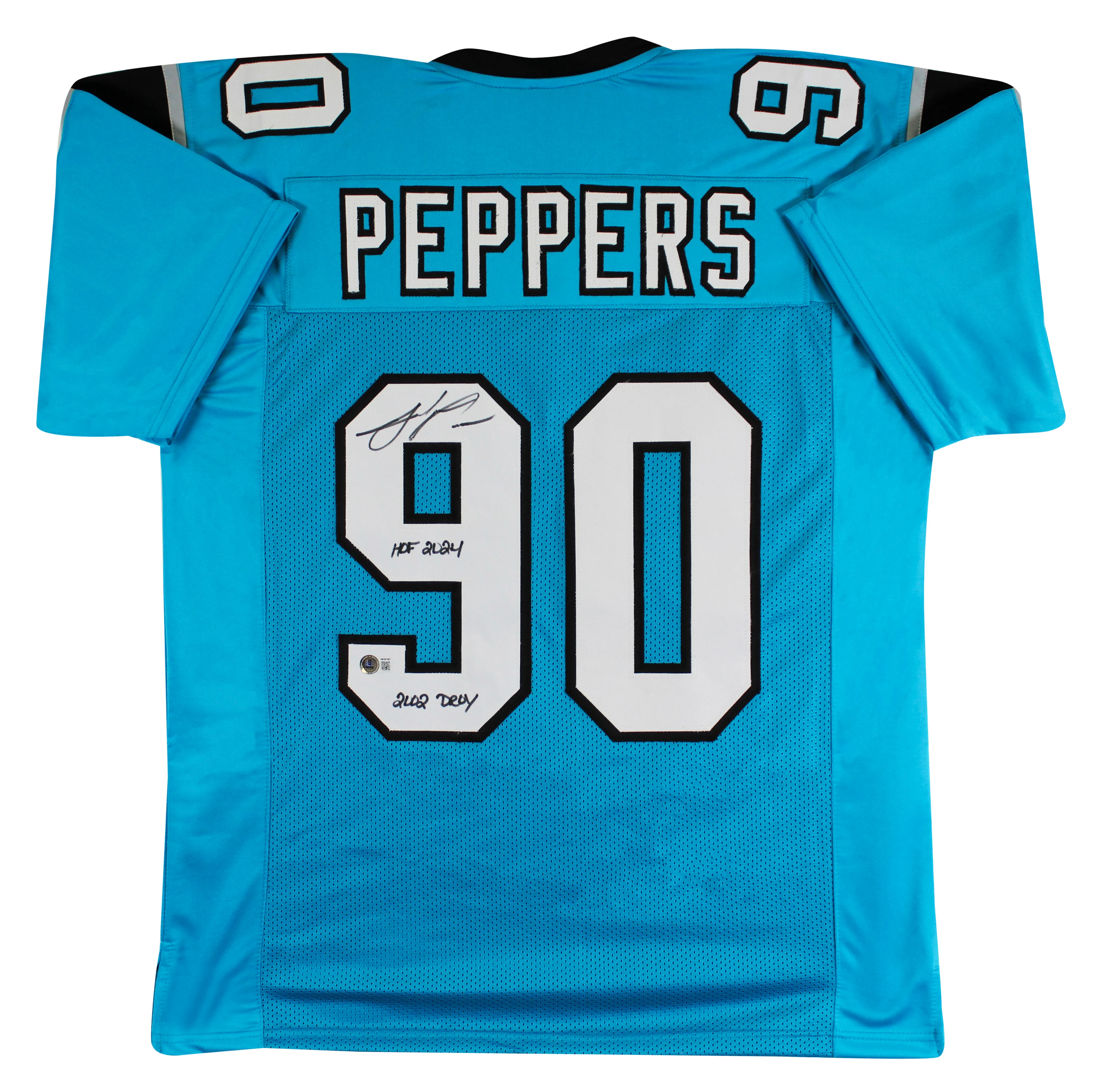 Julius Peppers "HOF 2024, 2002 DROY" Signed Teal Pro Style Jersey BAS Witnessed - Image 2