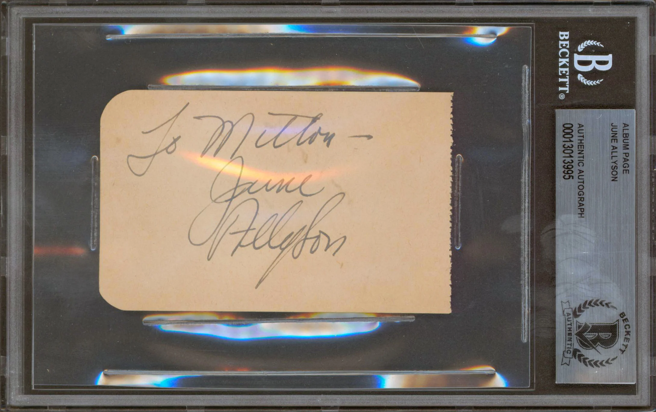 June Allyson Little Women Authentic Signed 2.4x3.85 Album Page BAS Slabbed - Image 2