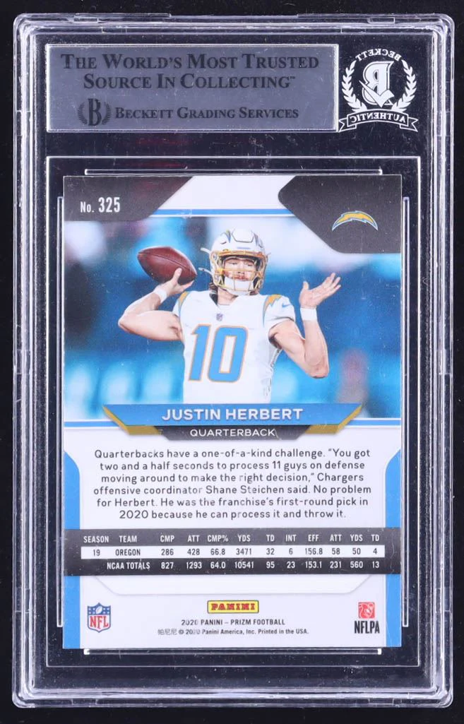 Justin Herbert Autographed 2020 Panini Prizm Rated Rookie Card with BGS Authentication - Image 2