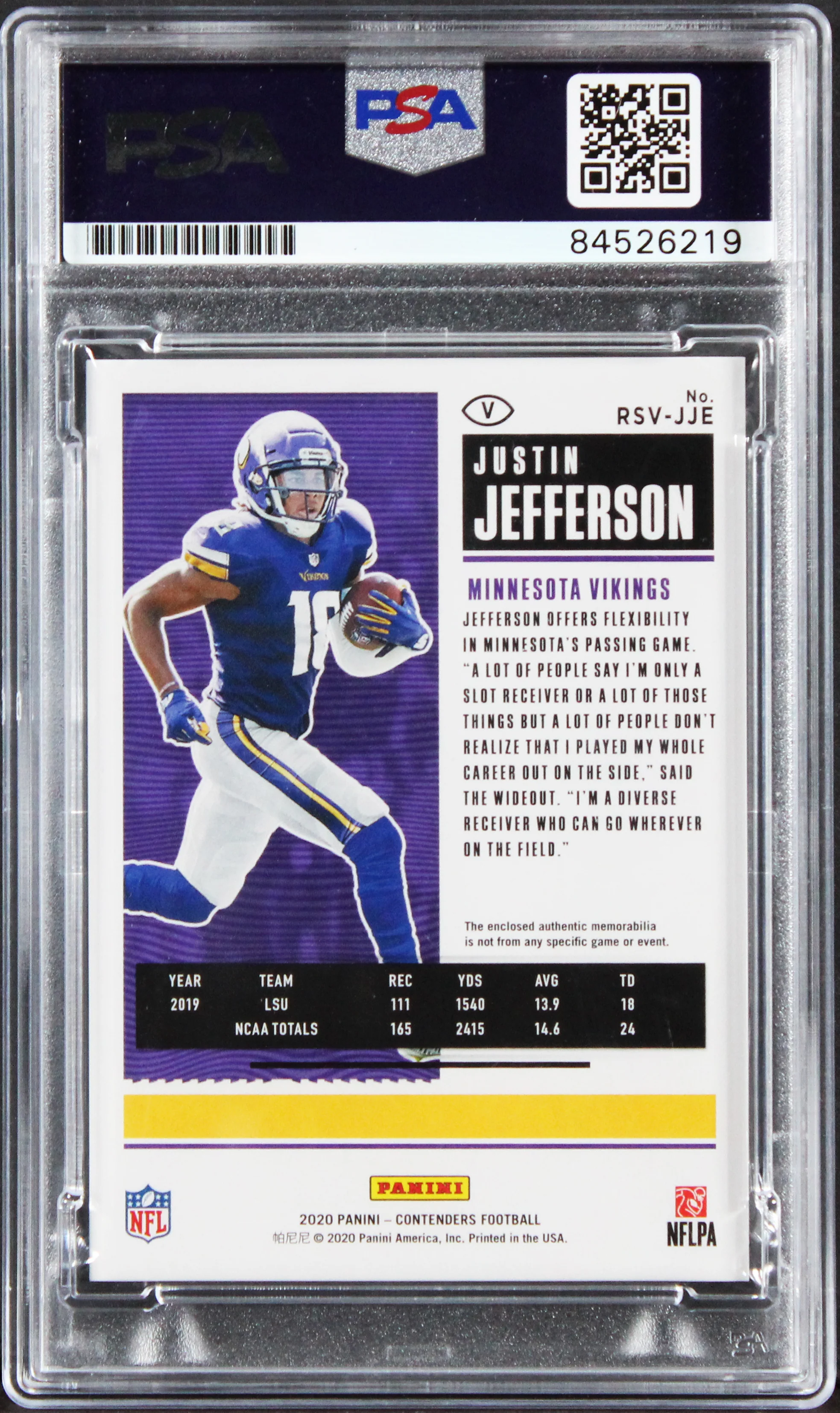 Justin Jefferson Signed 2020 Panini Contend #RSV-JJE RC Card Auto 10! PSA Slab - Image 3