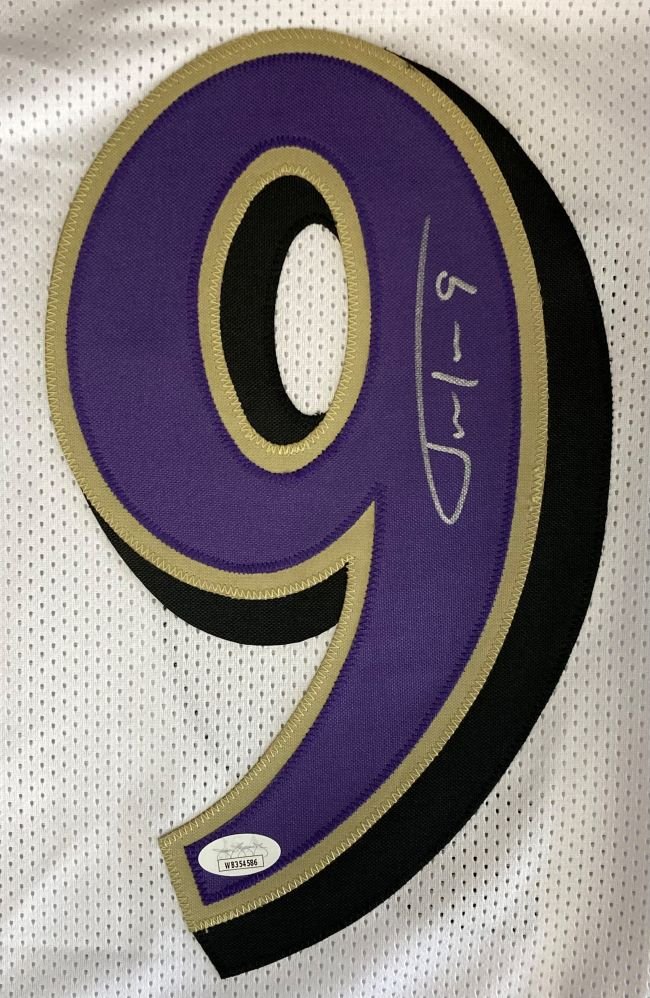 Justin Tucker Baltimore Signed White Football Jersey JSA ITP - Image 2