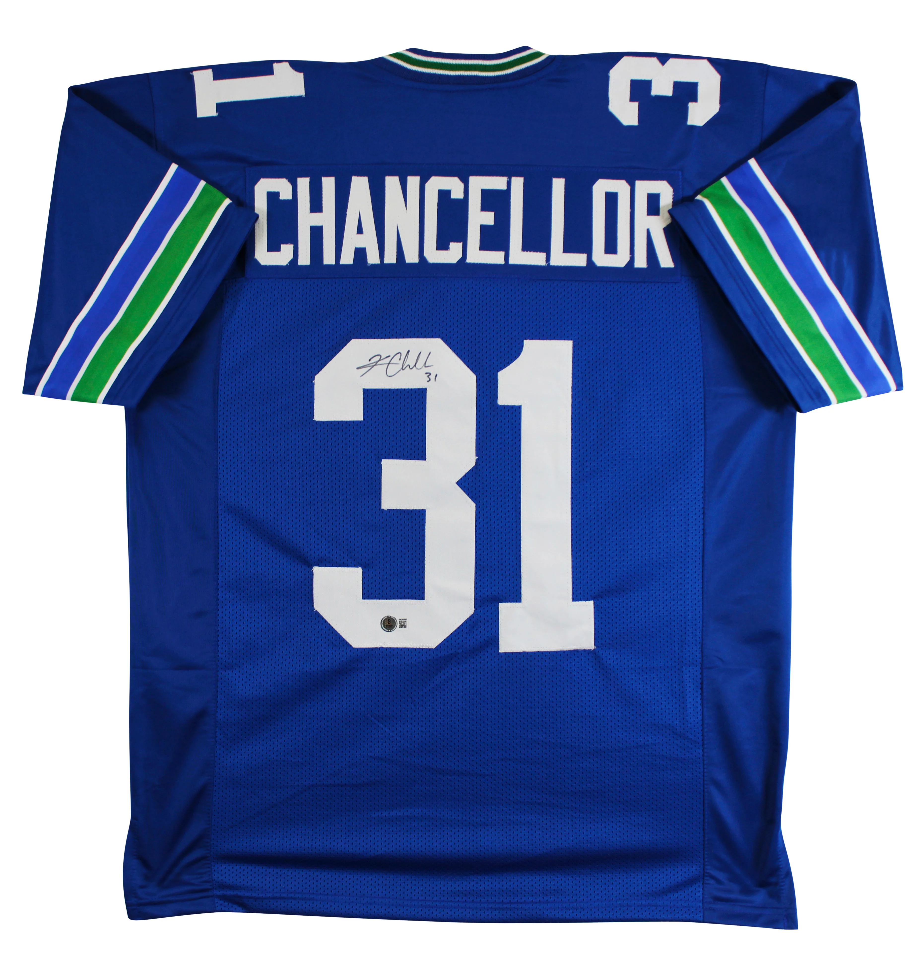 Kam Chancellor Authentic Signed Blue Throwback Pro Style Jersey BAS Witnessed - Image 2