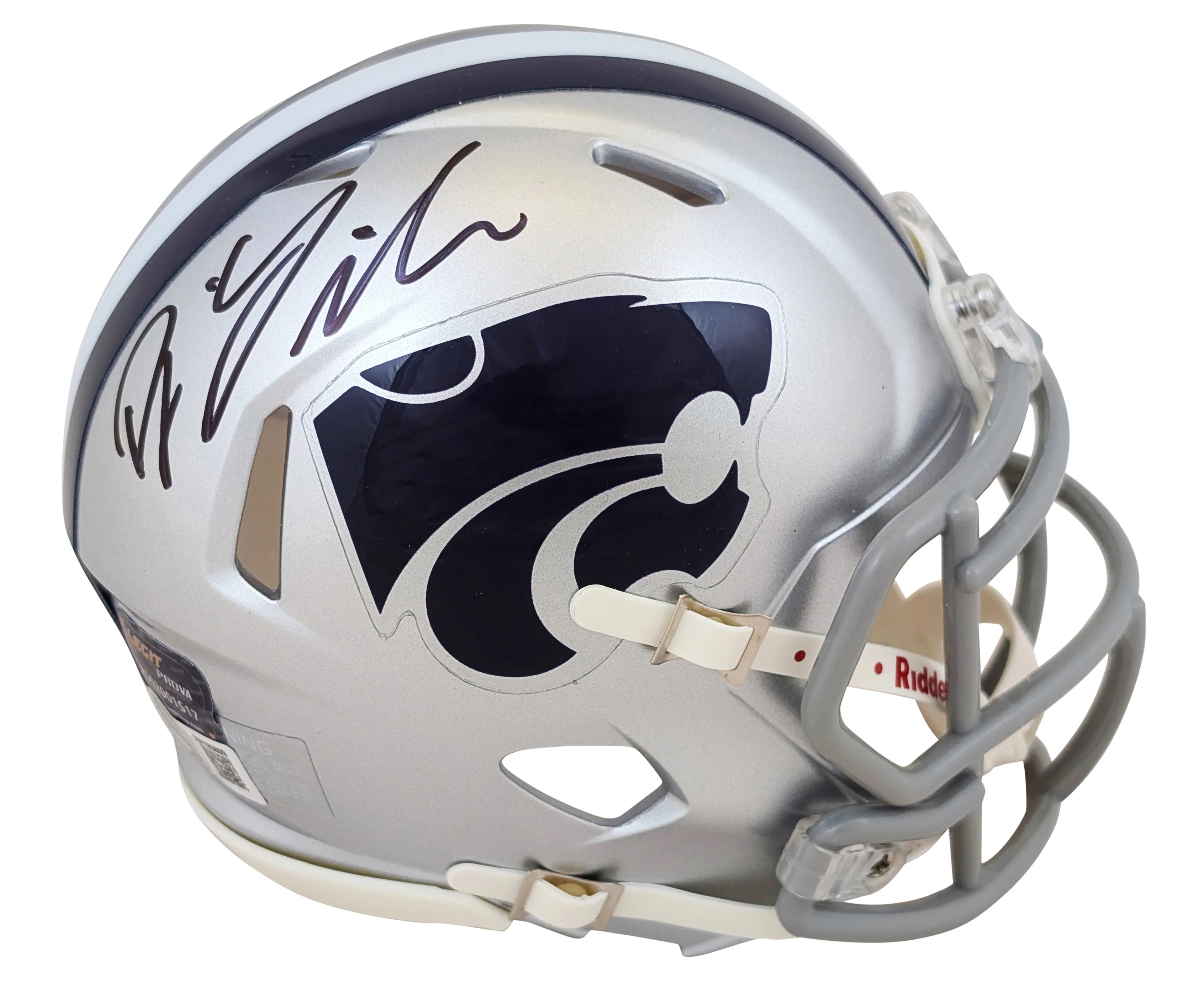 Kansas State D.J. Giddens Authentic Signed Speed Mini Helmet W/ Case BAS Witness - Image 3