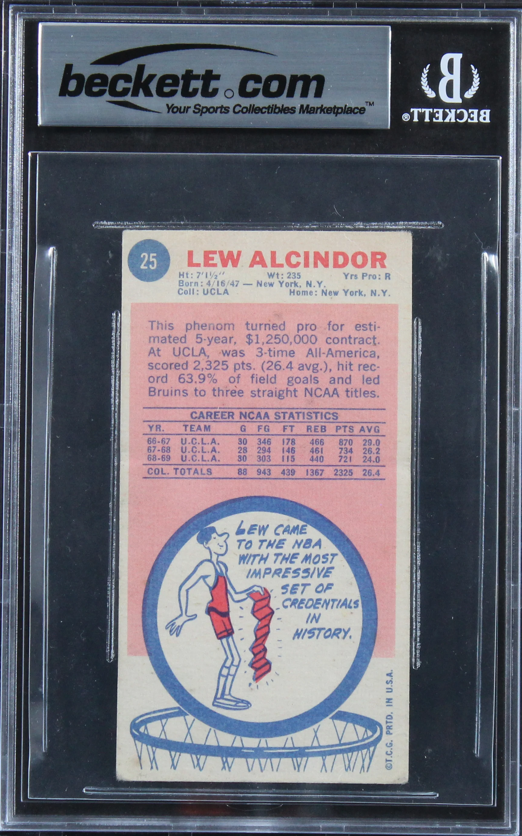 Kareem Abdul-Jabbar "Career Stat" Signed 1969 Topps #25 RC Card Auto 10 BAS Slab - Image 3