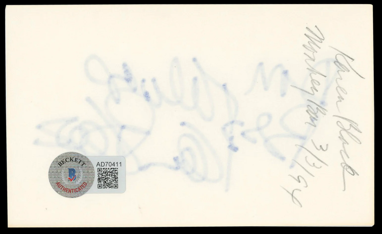 Karen Black The Great Gatsby "Best Wishes" Signed 3x5 Index Card BAS #AD70411 - Image 3