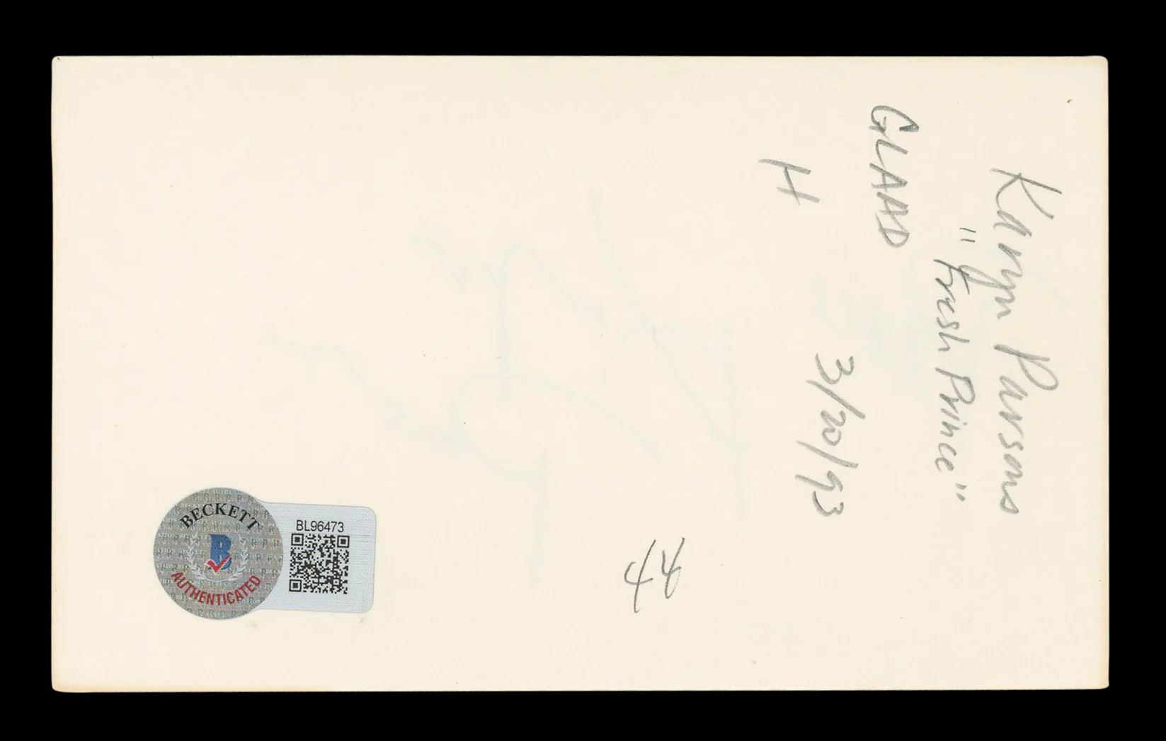 Karyn Parsons Fresh Prince of Bel-Air "Peace" Signed 3x5 Index Card BAS #BL96473 - Image 3