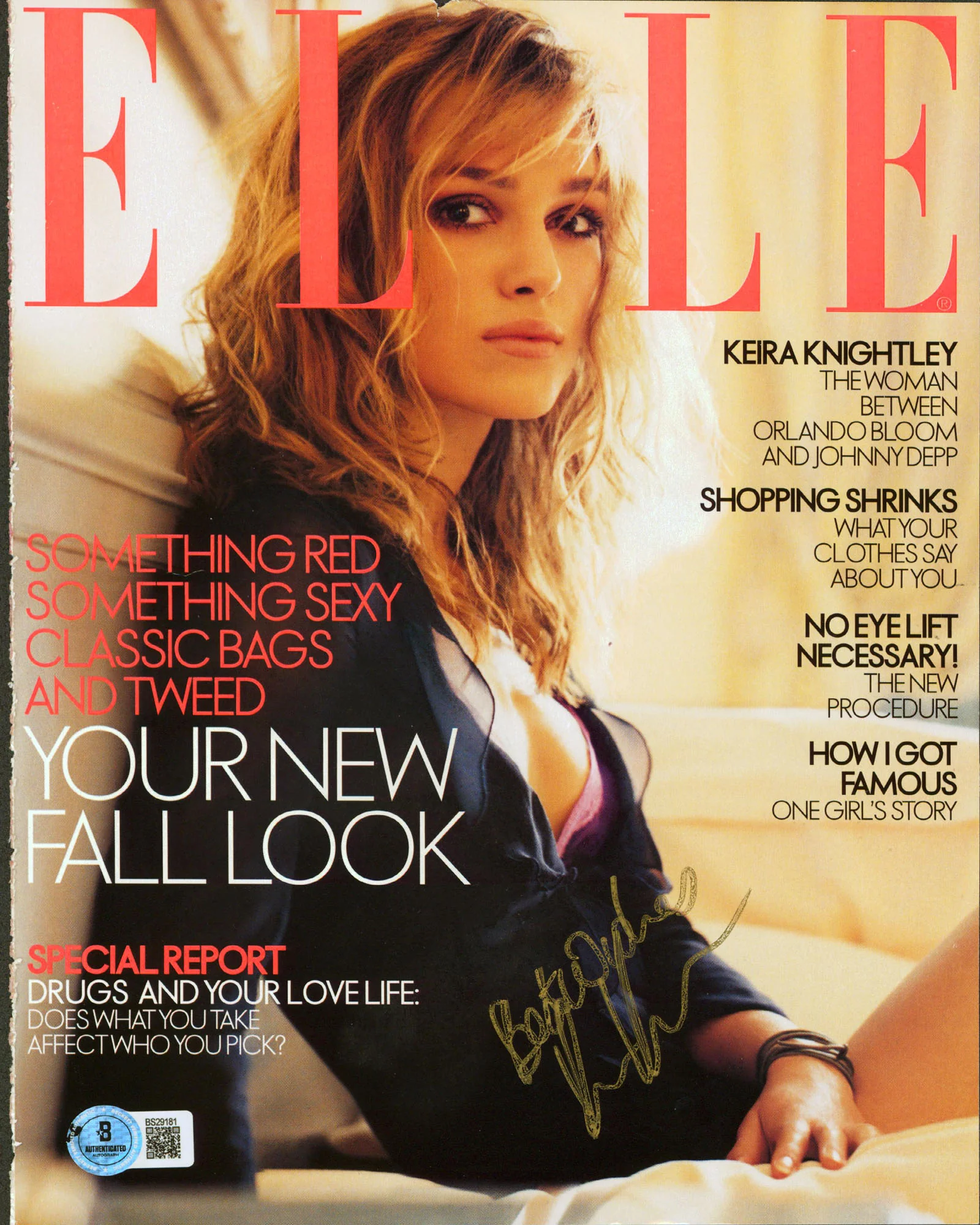 Keira Knightley "Best Wishes" Signed Elle Magazine Cover August 2003 BAS#BS29181