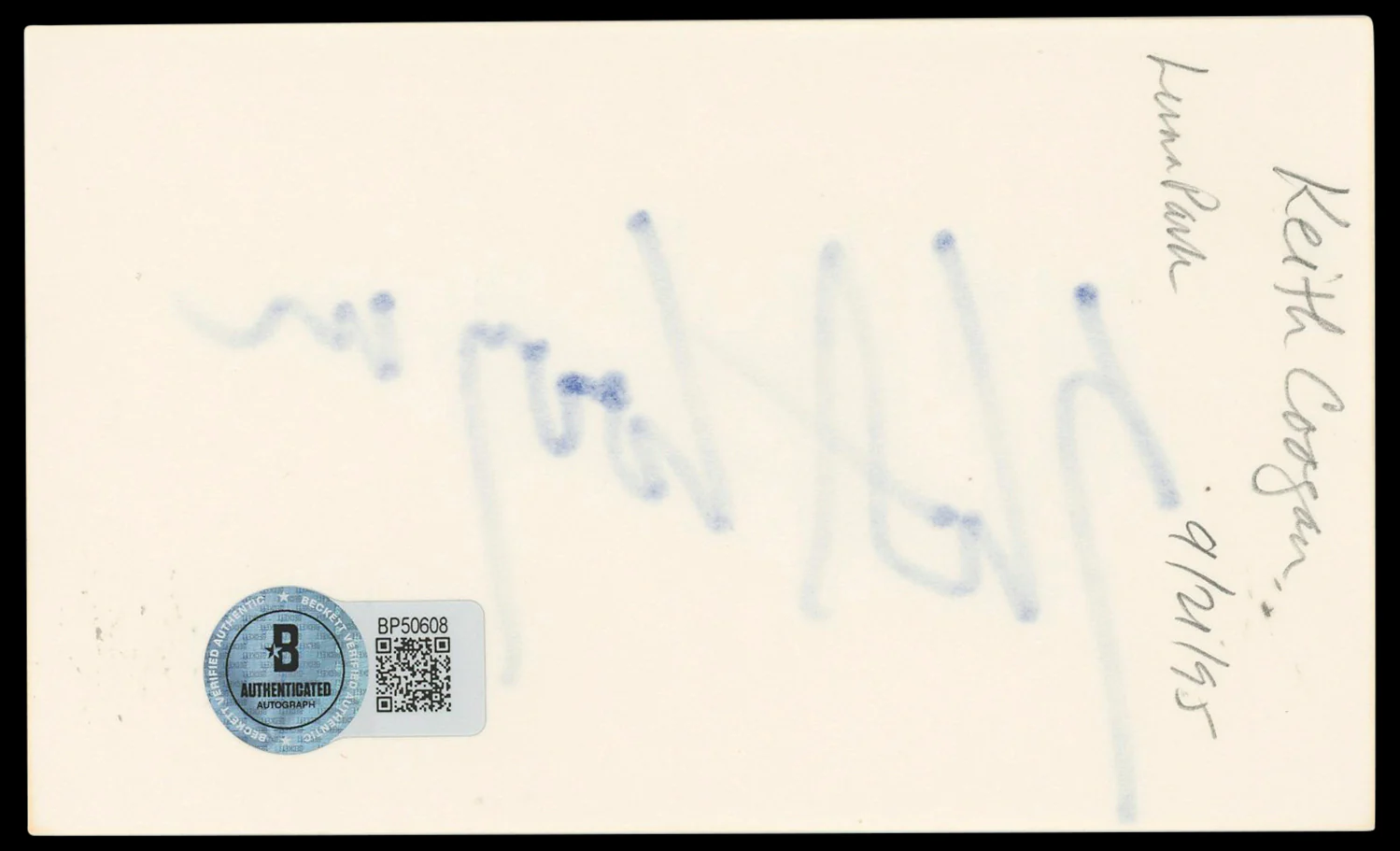 Keith Coogan All Summer in a Day Authentic Signed 3x5 Index Card BAS #BP50608 - Image 3