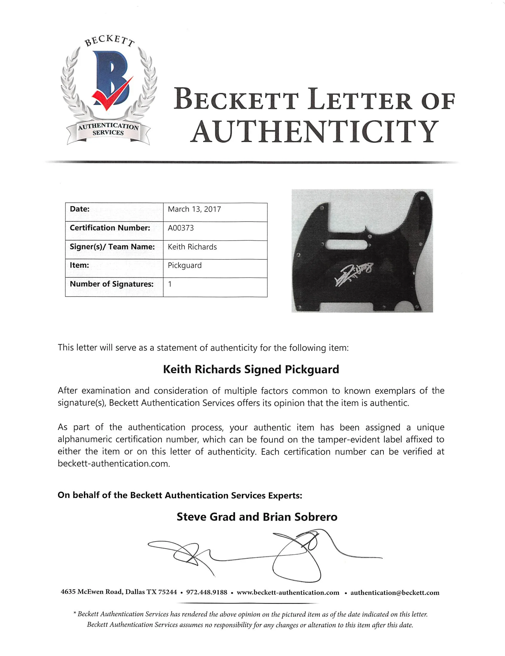 Keith Richards The Rolling Stones Signed Butterscotch Fender Guitar BAS #A00373 - Image 7