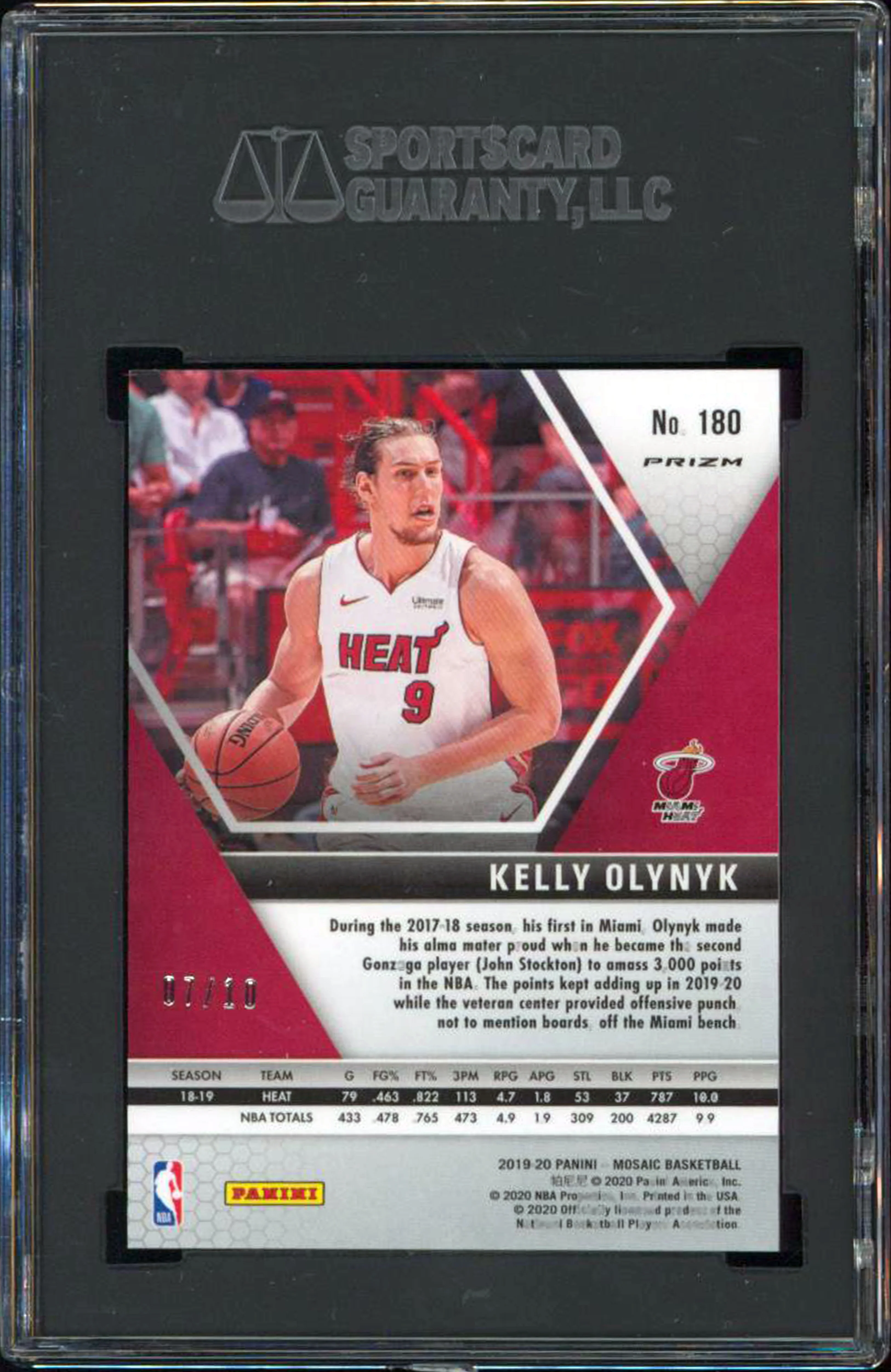 Kelly Olynyk 2019 Panini Mosaic #180 Gold Fast Break Prizm 7/10 Card Grade 9 SGC - Image 3