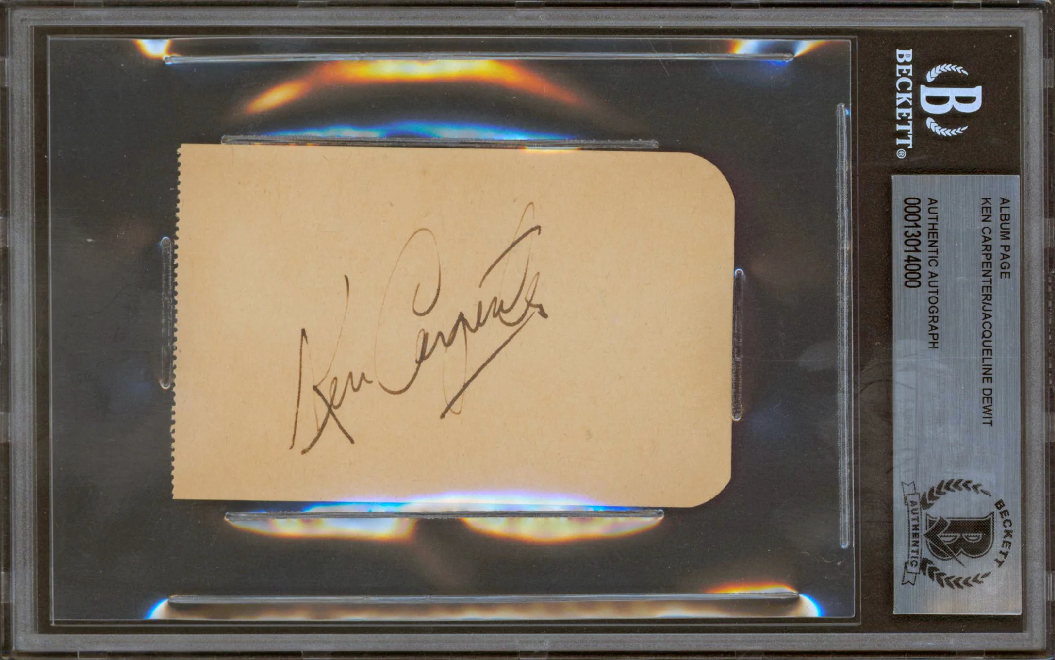 Ken Carpenter & Jaqueline Dewit Authentic Signed 2.4x3.85 Album Page BAS Slabbed - Image 2