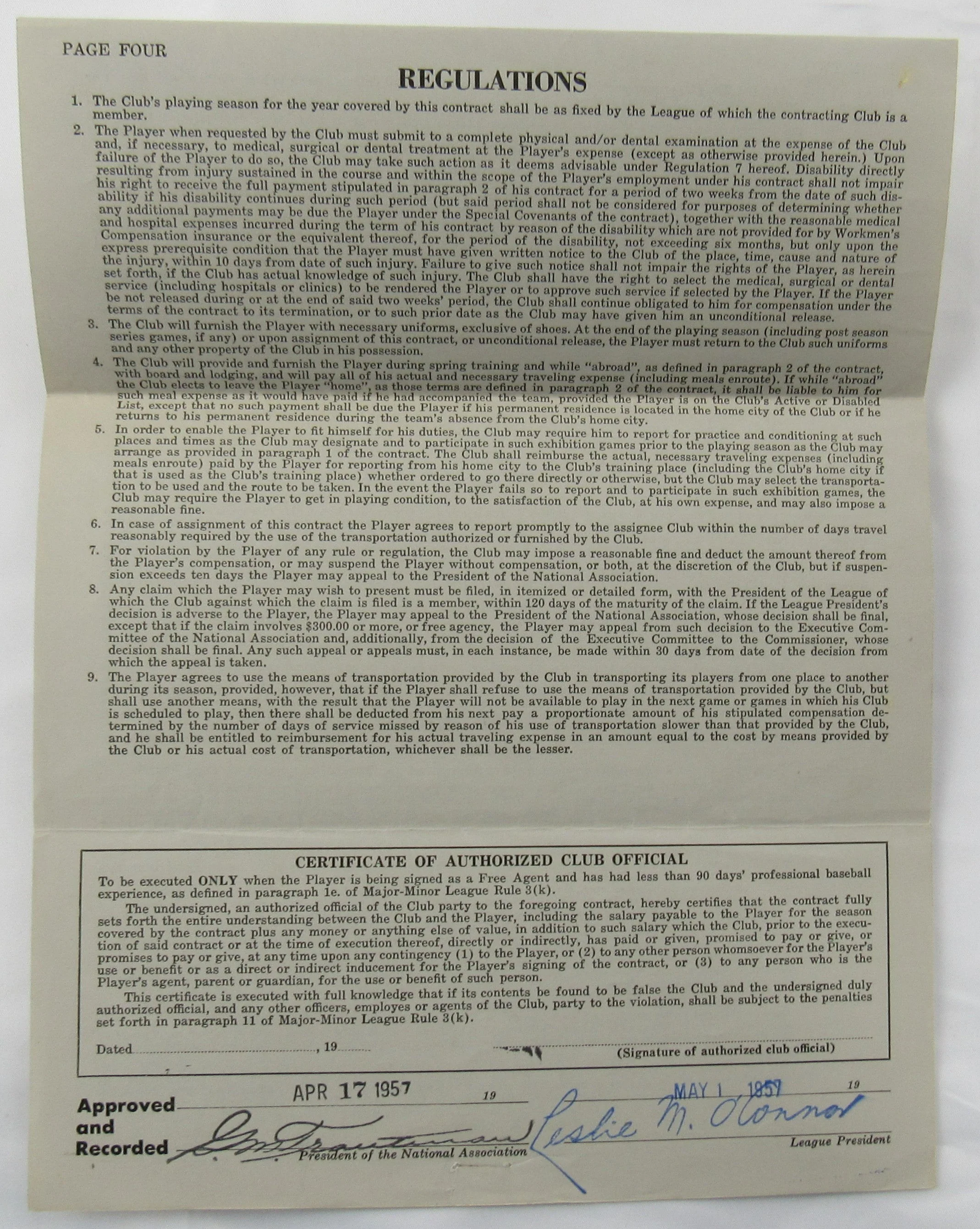 Ralph Kiner Signed Auto Contract JSA CF42580 - Image 3