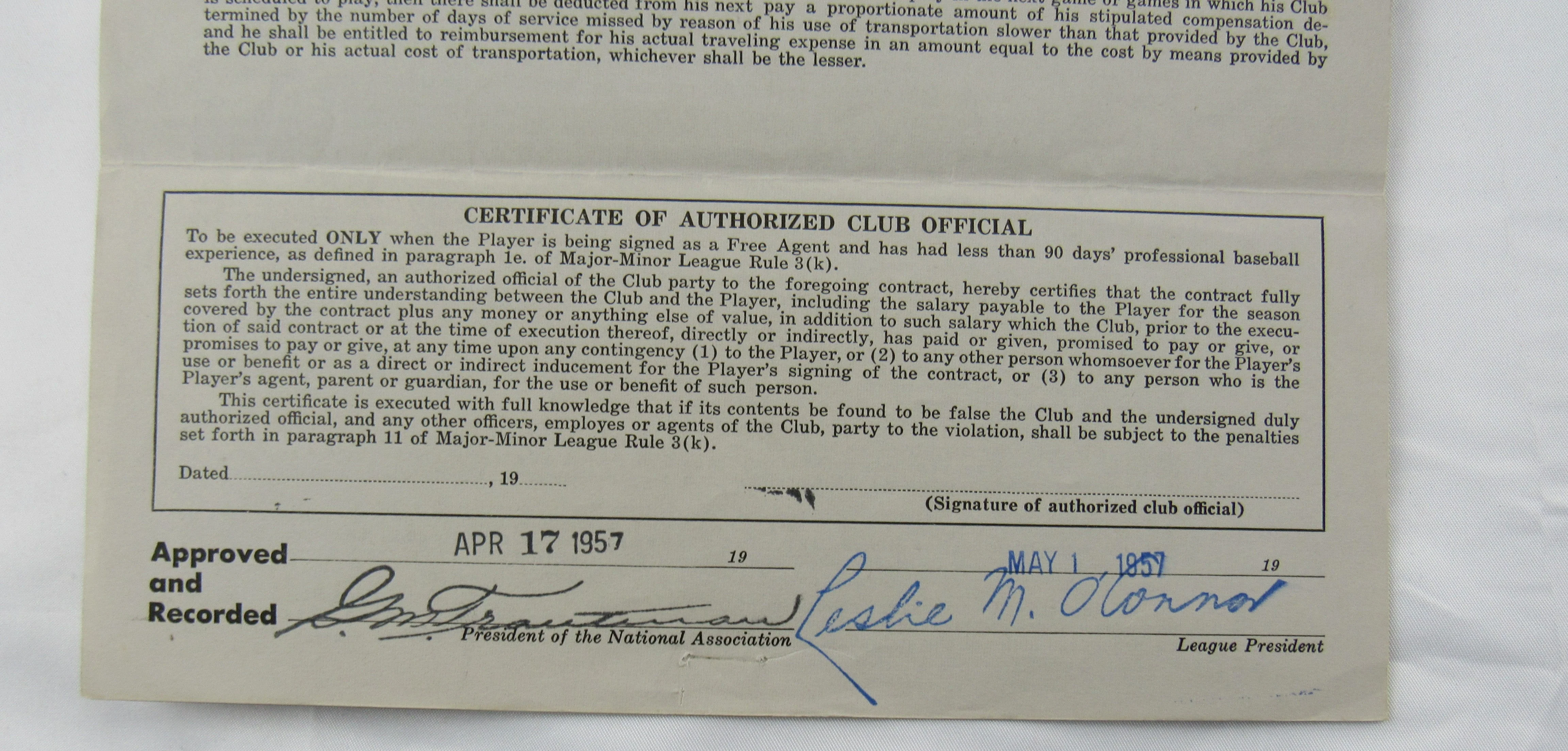 Ralph Kiner Signed Auto Contract JSA CF42580 - Image 4