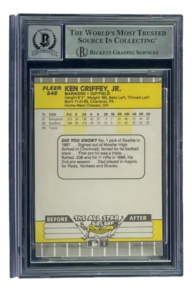 Ken Griffey Jr Signed Mariners 1989 Fleer #548 Rookie Card BAS Graded 10 - Image 2