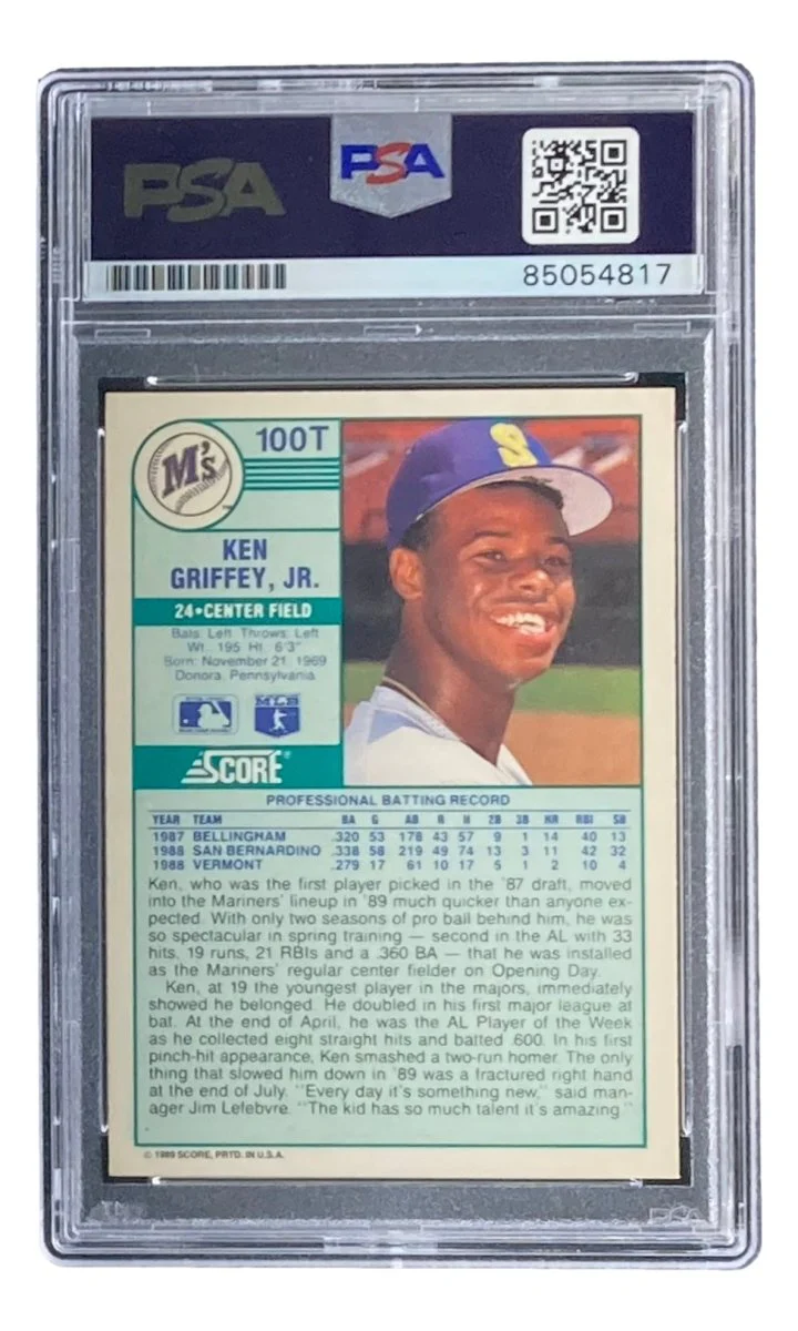 Ken Griffey Jr Signed Mariners 1989 Score #100T Rookie Card PSA/DNA Gem MT 10 - Image 2