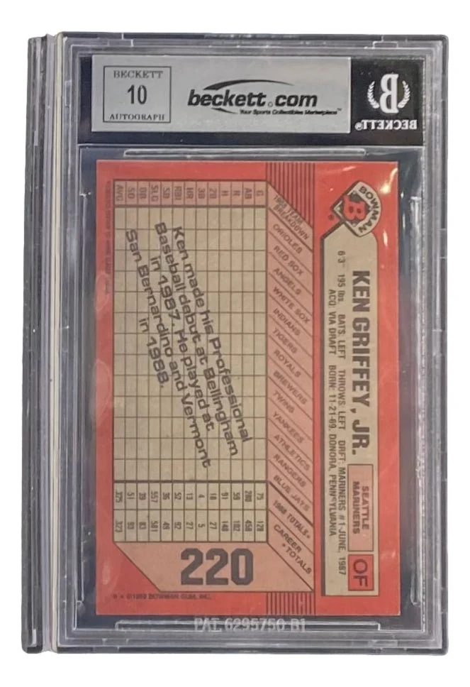 Ken Griffey Jr Signed Slabbed Seattle Mariners 1989 Bowman #220 Rookie Card BAS - Image 2